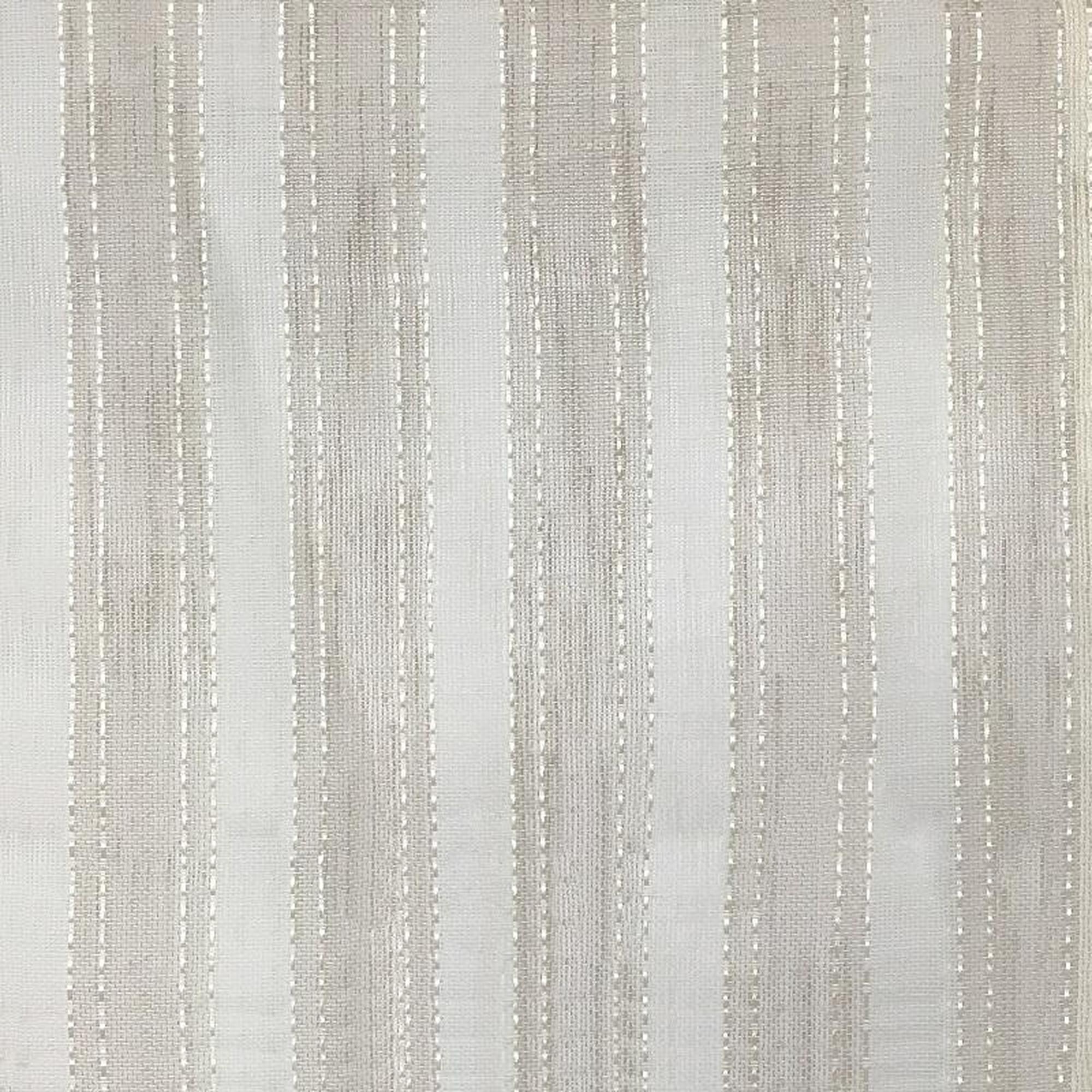 Allen fabric in color Natural showcasing fabric striped linen look sheer drapery & curtain fabric.
