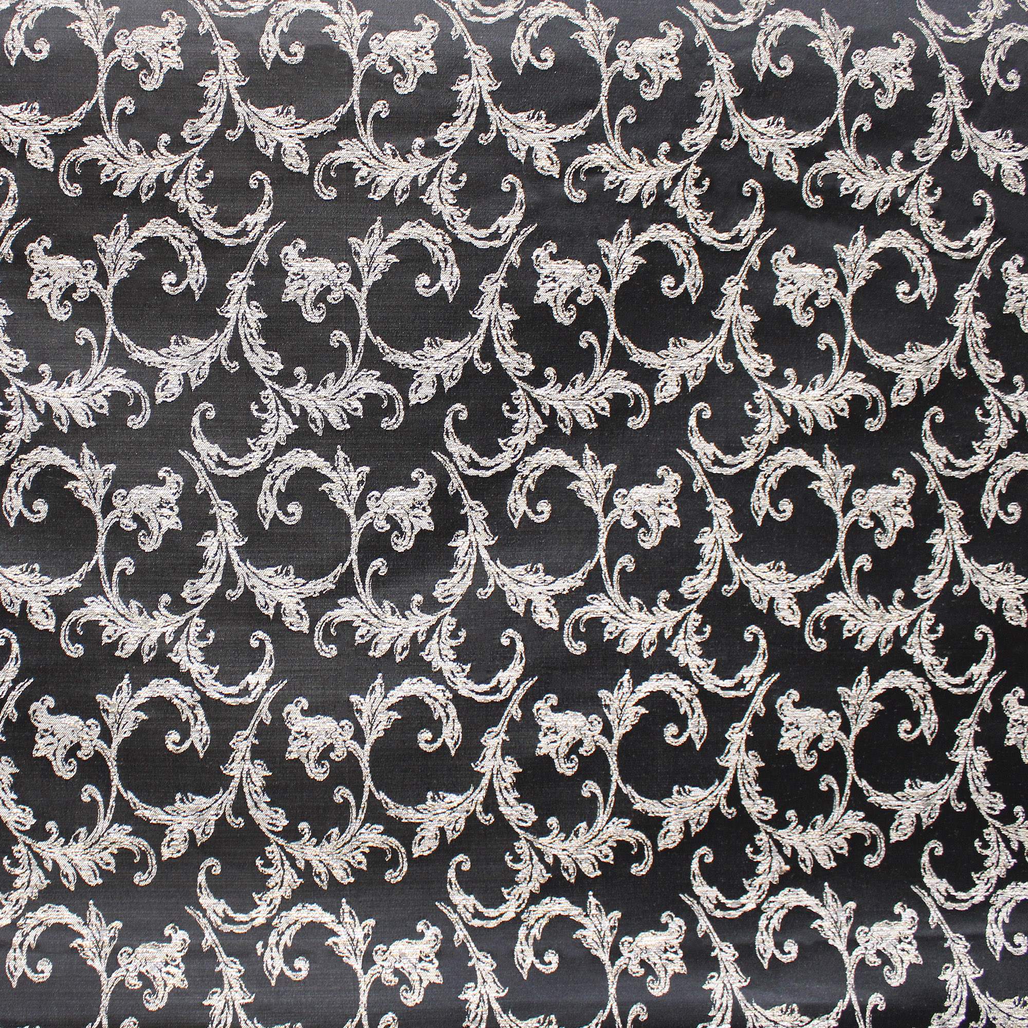 Arbella fabric in color Black showcasing fabric traditional small scale floral pattern drapery & curtain fabric & table linen fabric.