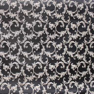 Arbella fabric in color Black showcasing fabric traditional small scale floral pattern drapery & curtain fabric & table linen fabric.