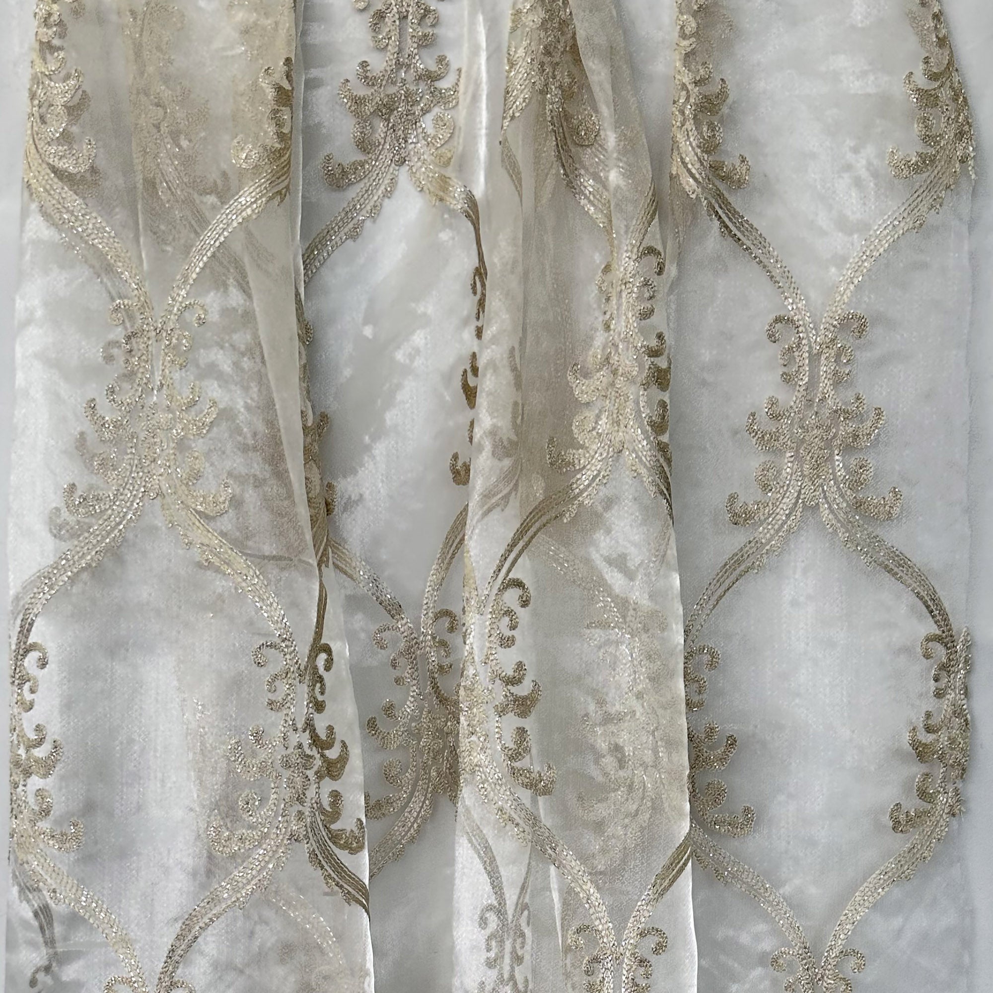 Broadway Fabric | Metallic Damask Sheer Fabric | Drapery & Curtain Fabric