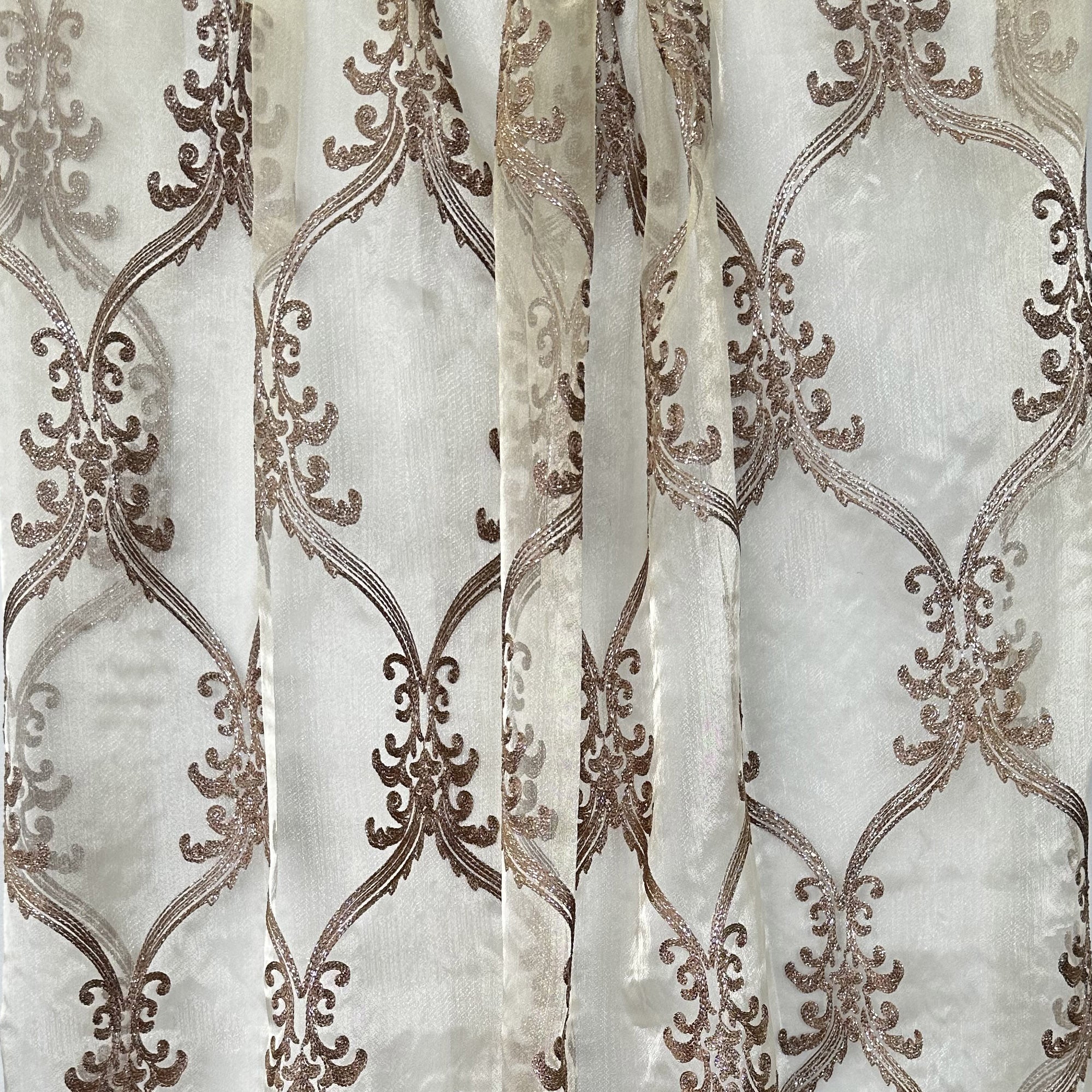 Broadway Fabric | Metallic Damask Sheer Fabric | Drapery & Curtain Fabric