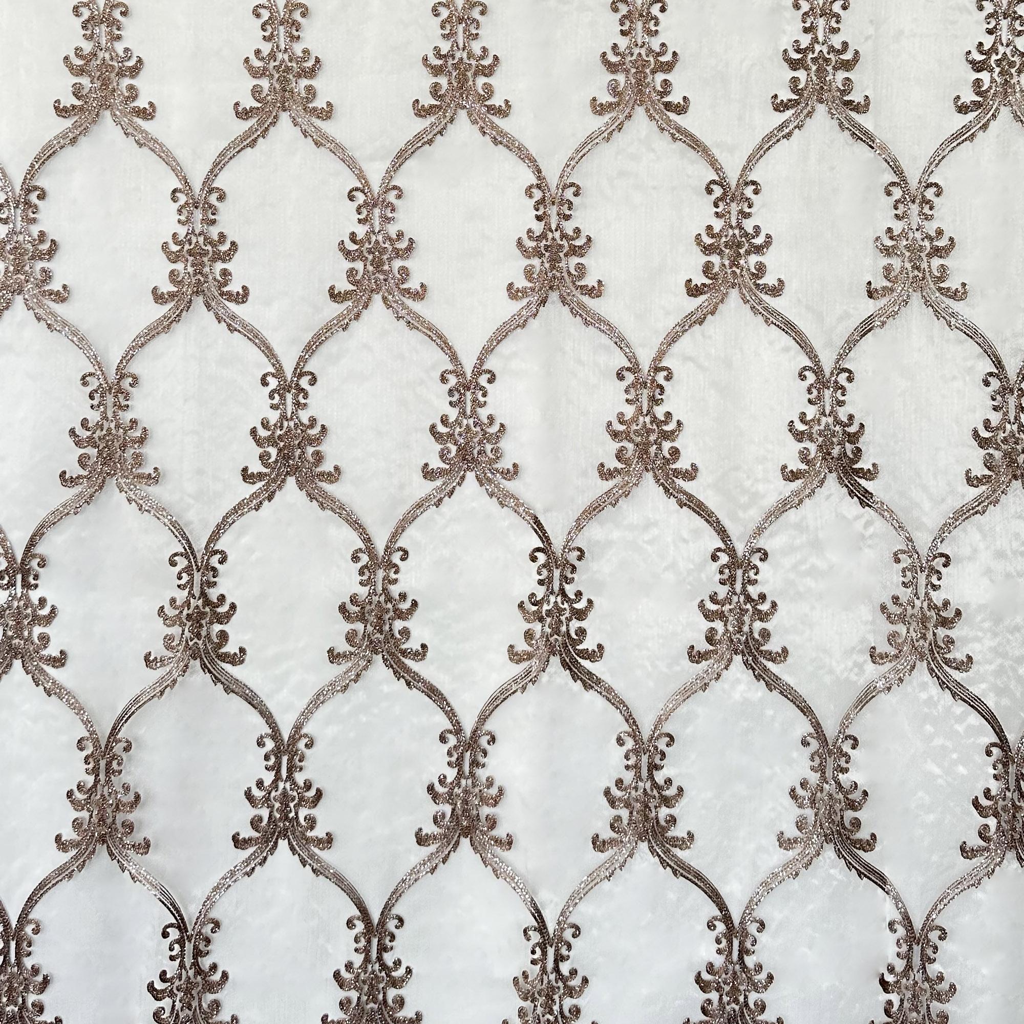 Broadway fabric in color Brass showcasing fabric metallic damask sheer drapery & curtain fabric.