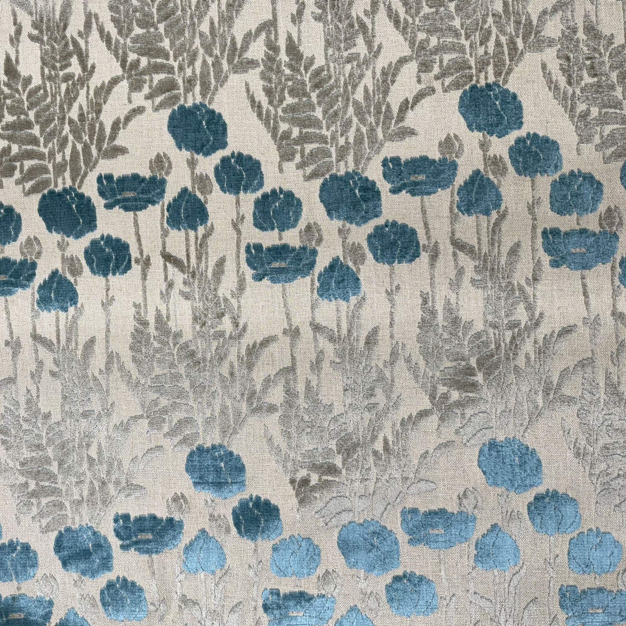 Camelia fabric in color Turquoise showcasing fabric floral cut velvet upholstery fabric.