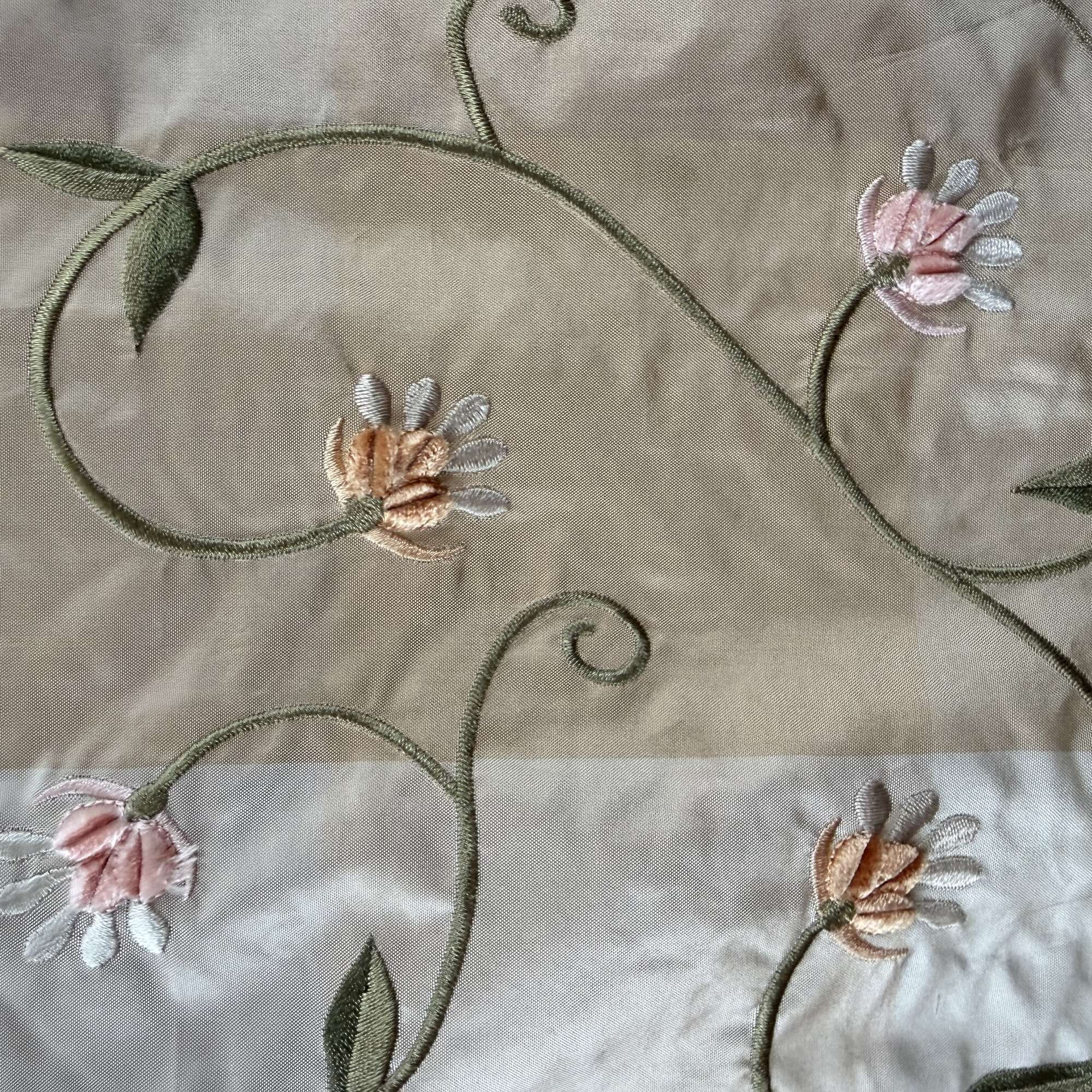 Caroline Fabric | Embroidered Floral Silk Fabric | Drapery & Curtain Fabric