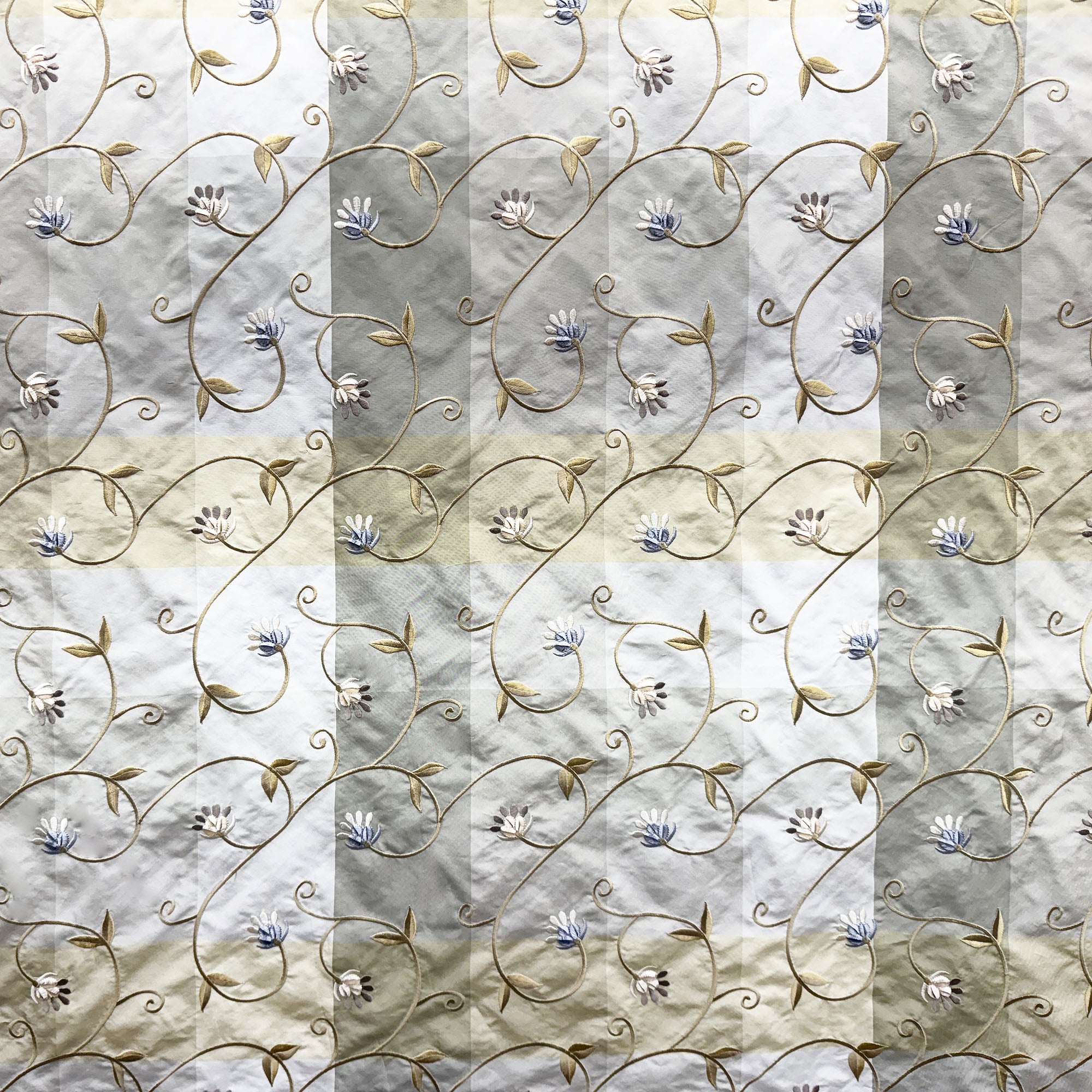 Caroline Fabric | Embroidered Floral Silk Fabric | Drapery & Curtain Fabric