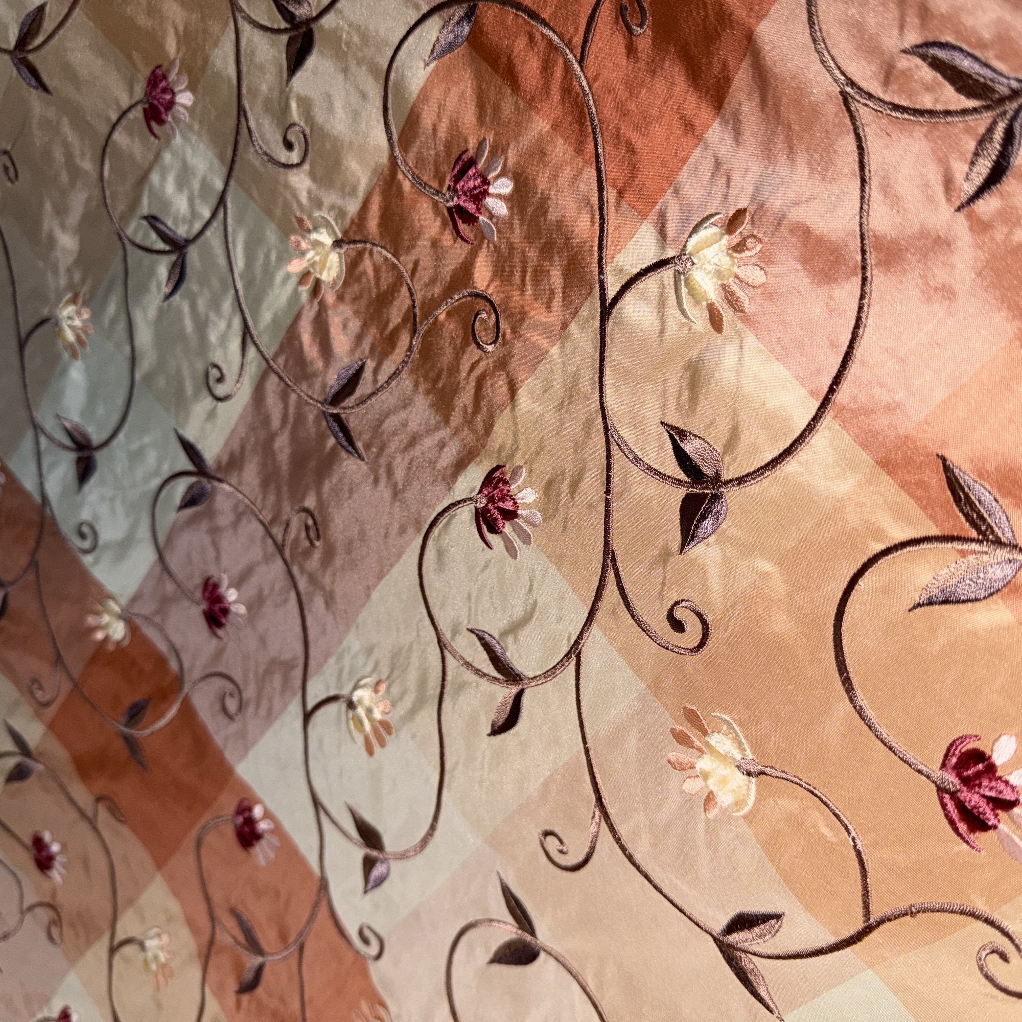 Caroline Fabric | Embroidered Floral Silk Fabric | Drapery & Curtain Fabric