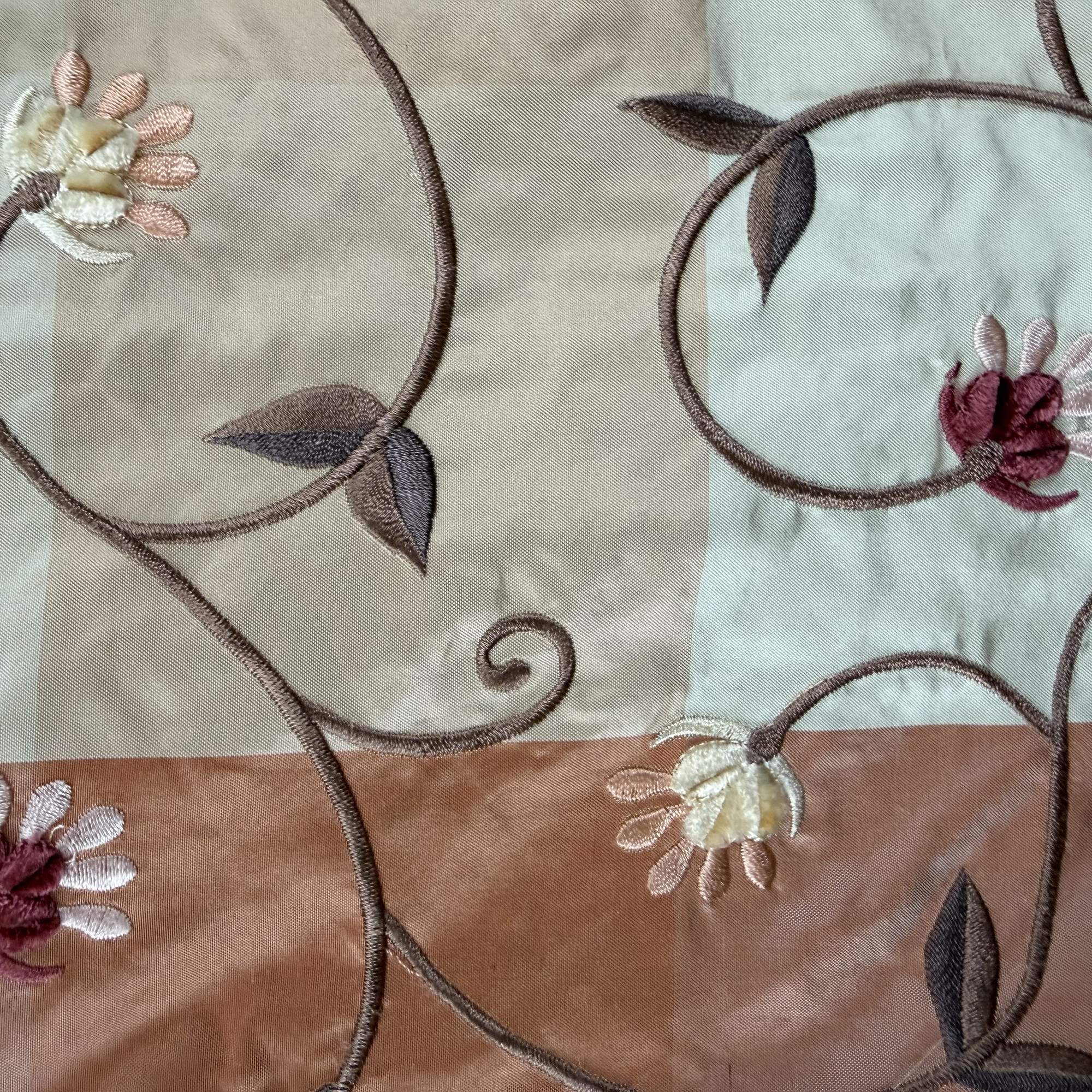 Caroline Fabric | Embroidered Floral Silk Fabric | Drapery & Curtain Fabric