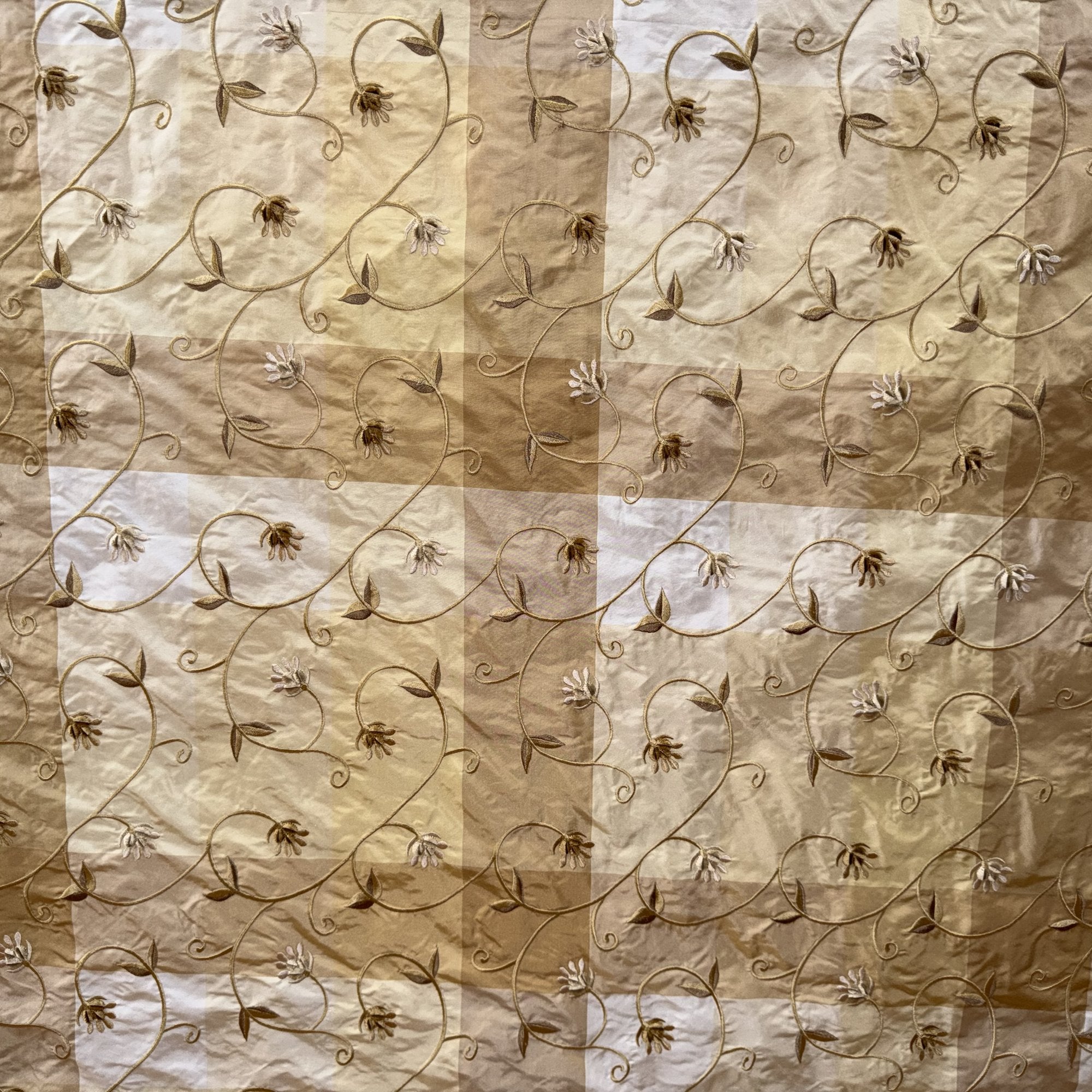 Caroline Fabric | Embroidered Floral Silk Fabric | Drapery & Curtain Fabric