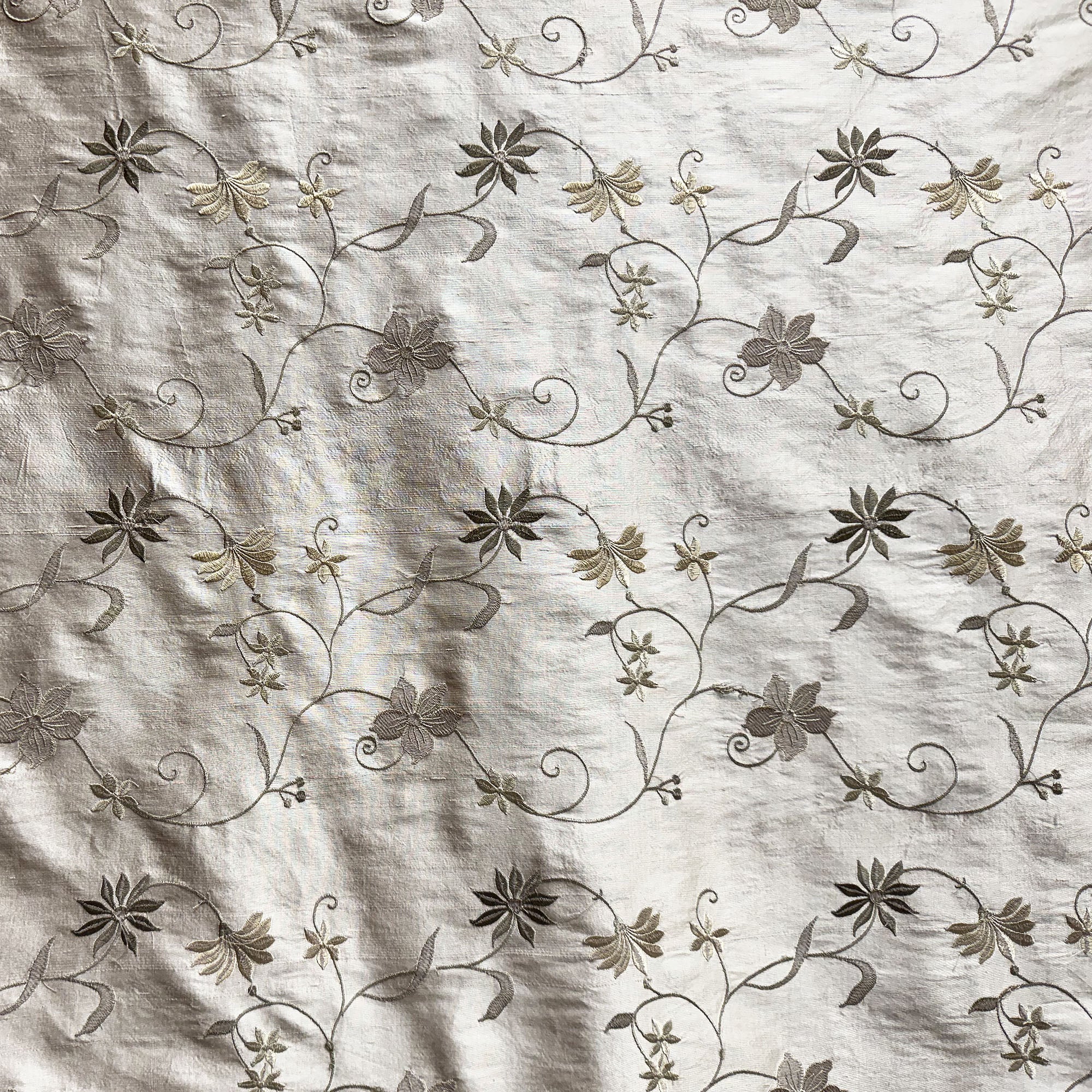 Cellini Fabric | Floral Embroidered Silk Fabric | Drapery & Curtain Fabric