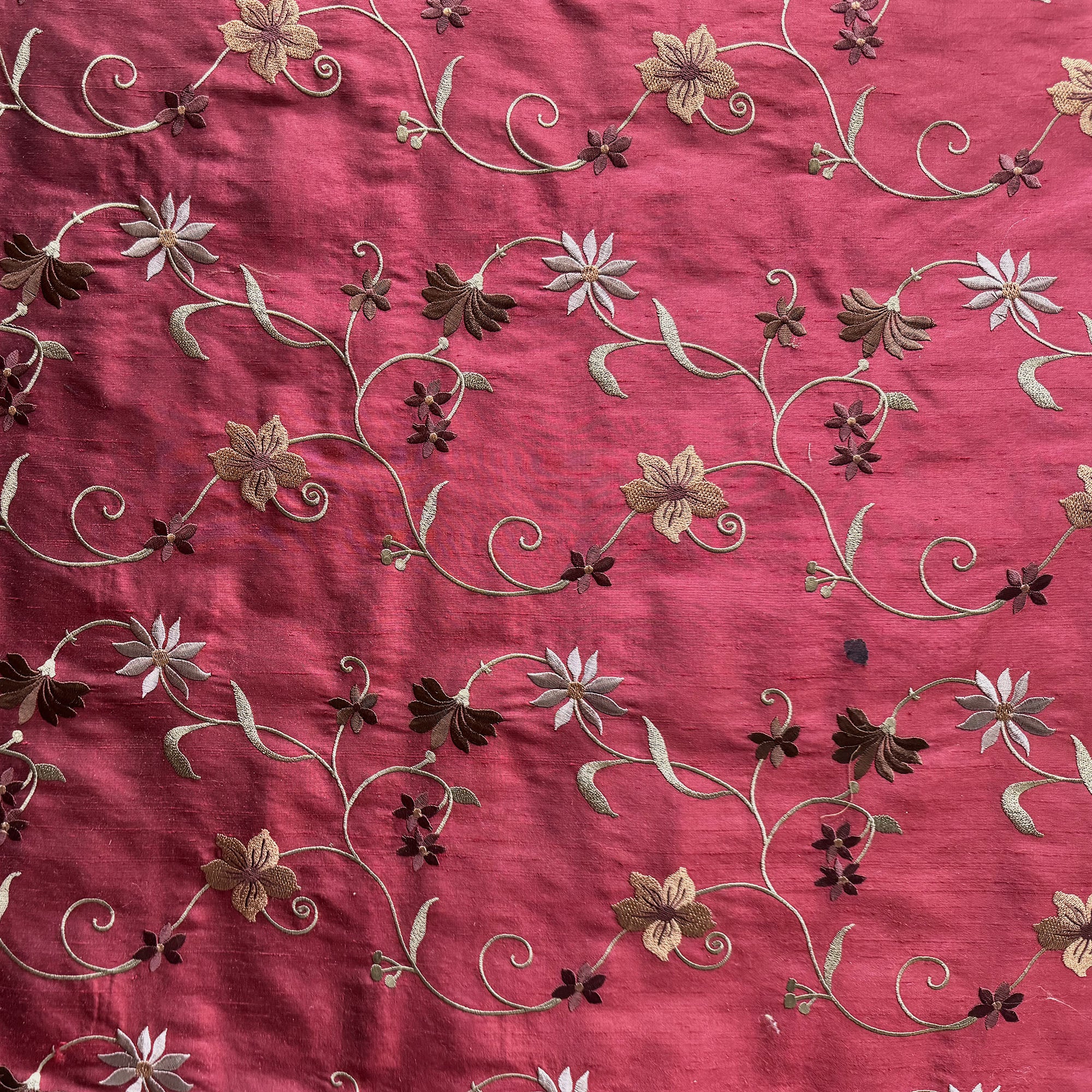 Cellini Fabric | Floral Embroidered Silk Fabric | Drapery & Curtain Fabric