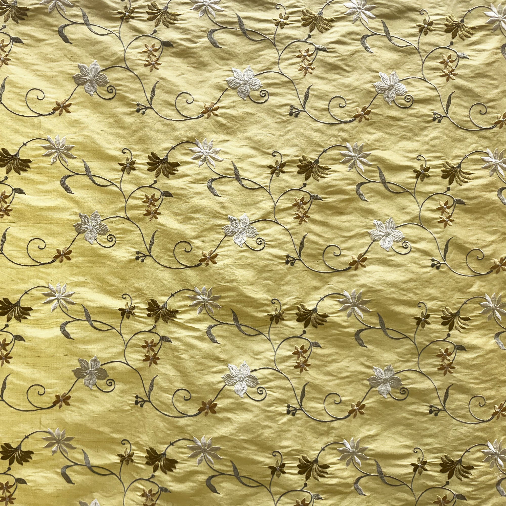 Cellini Fabric | Floral Embroidered Silk Fabric | Drapery & Curtain Fabric