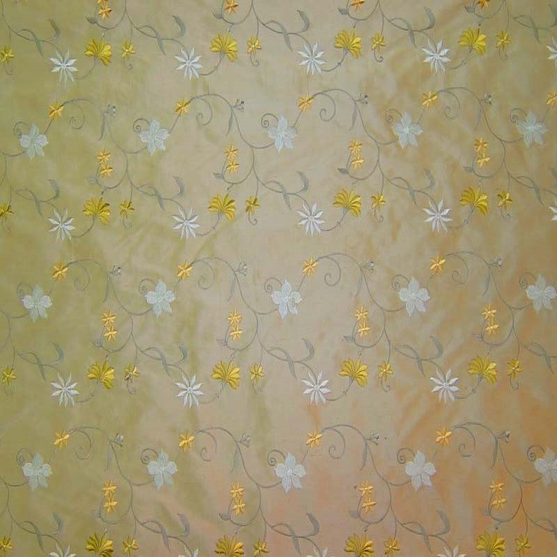 Cellini Fabric | Floral Embroidered Silk Fabric | Drapery & Curtain Fabric