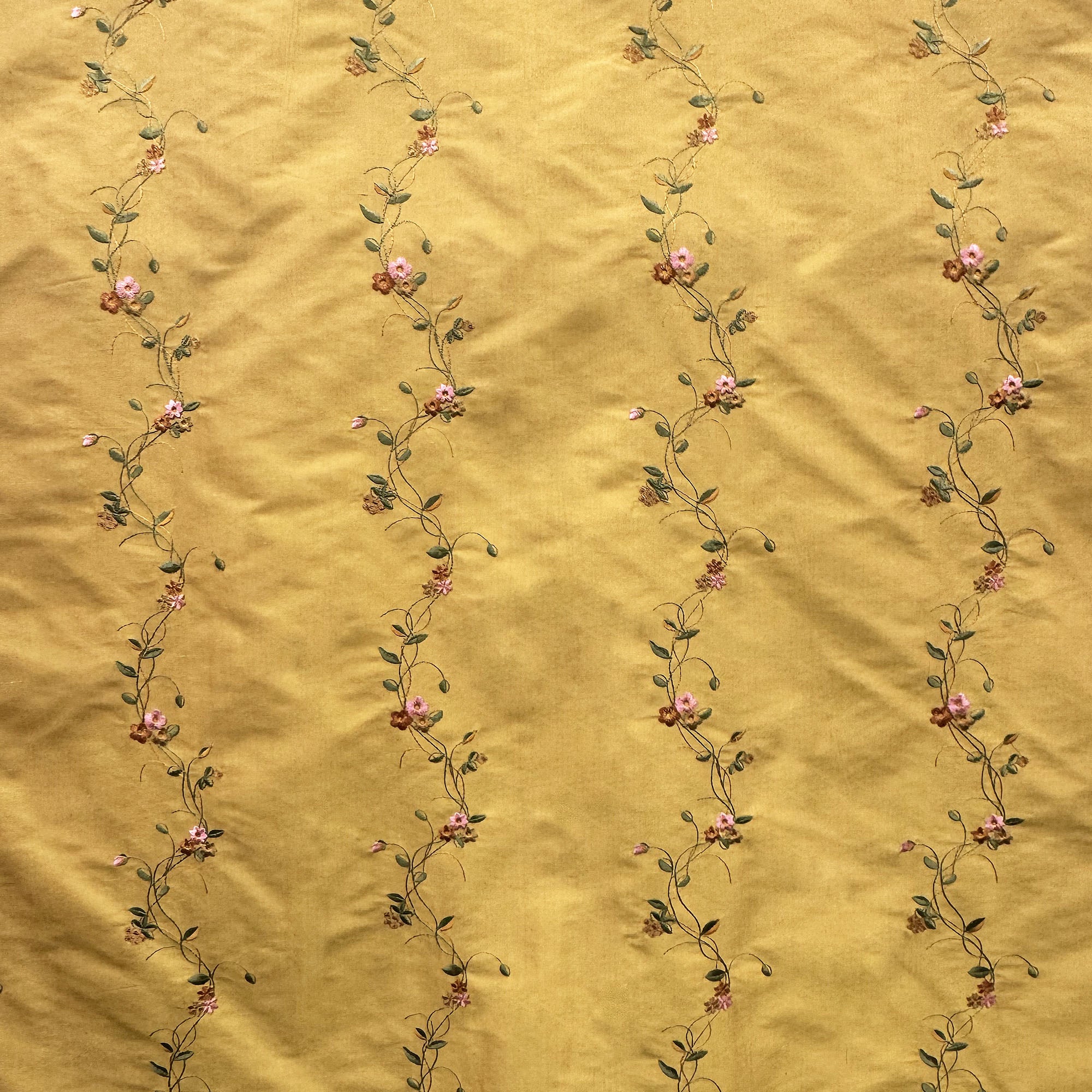 Clarence Fabric | Floral Embroidered Stripe Fabric | Drapery & Curtain Fabric
