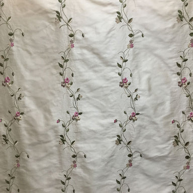 Clarence Fabric | Floral Embroidered Stripe Fabric | Drapery & Curtain Fabric