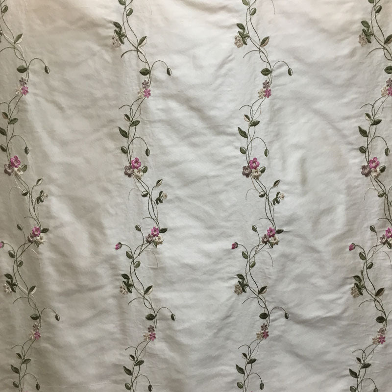 Clarence Fabric | Floral Embroidered Stripe Fabric | Drapery & Curtain Fabric