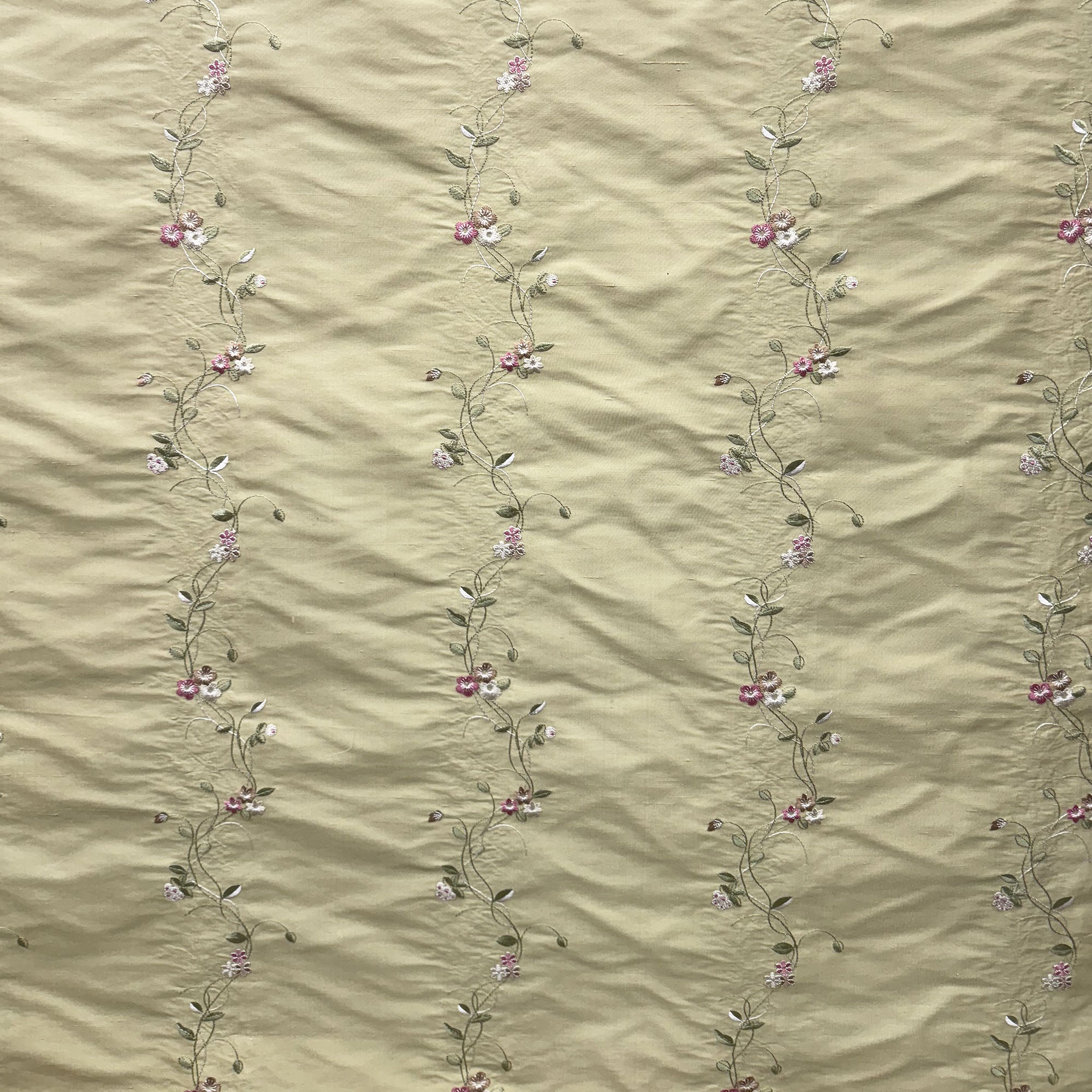 Clarence Fabric | Floral Embroidered Stripe Fabric | Drapery & Curtain Fabric