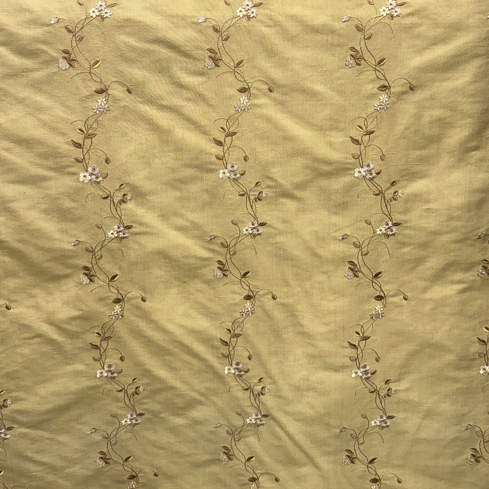 Clarence Fabric | Floral Embroidered Stripe Fabric | Drapery & Curtain Fabric