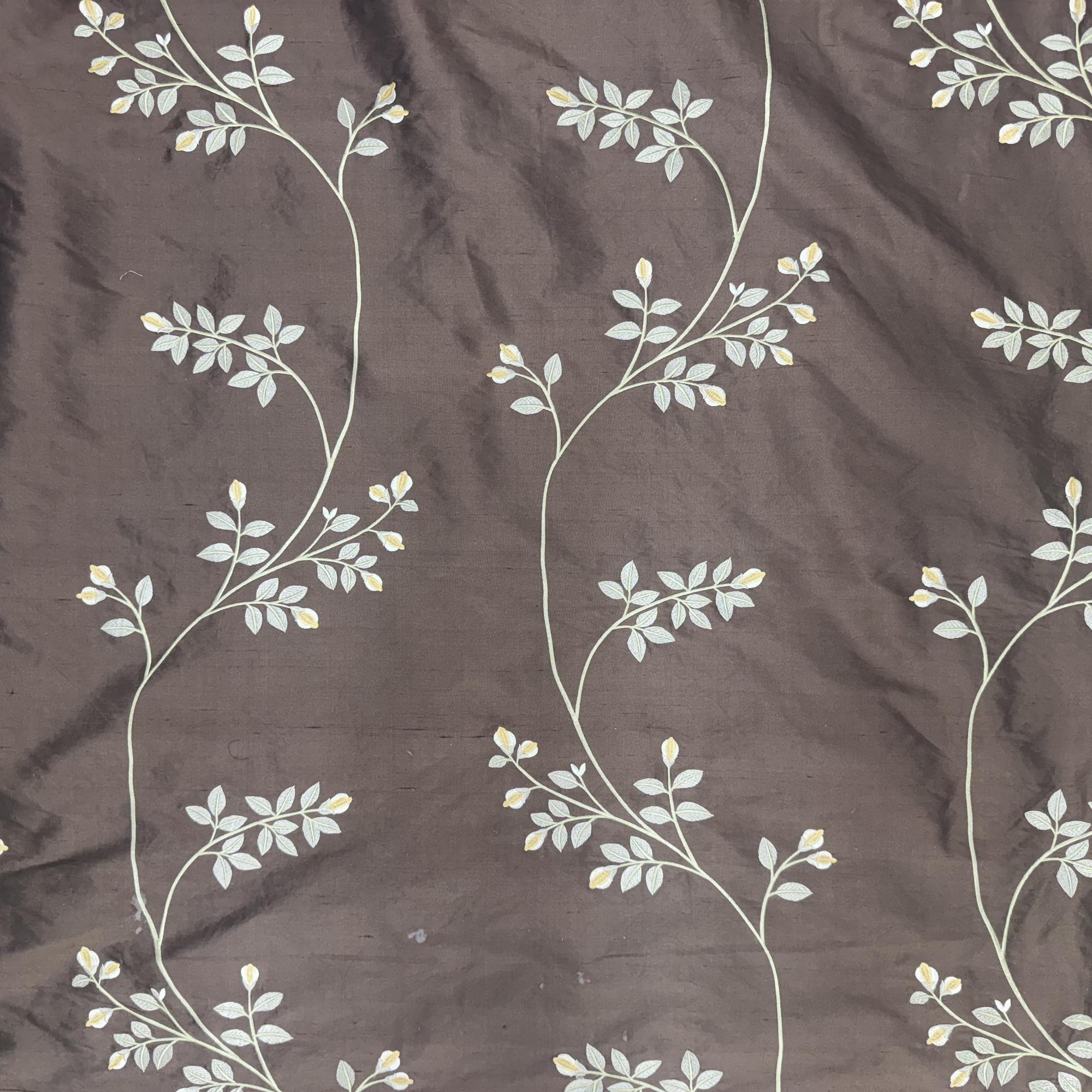 Dessler Fabric | Floral Embroidered Stripe Silk Fabric | Drapery & Curtain Fabric