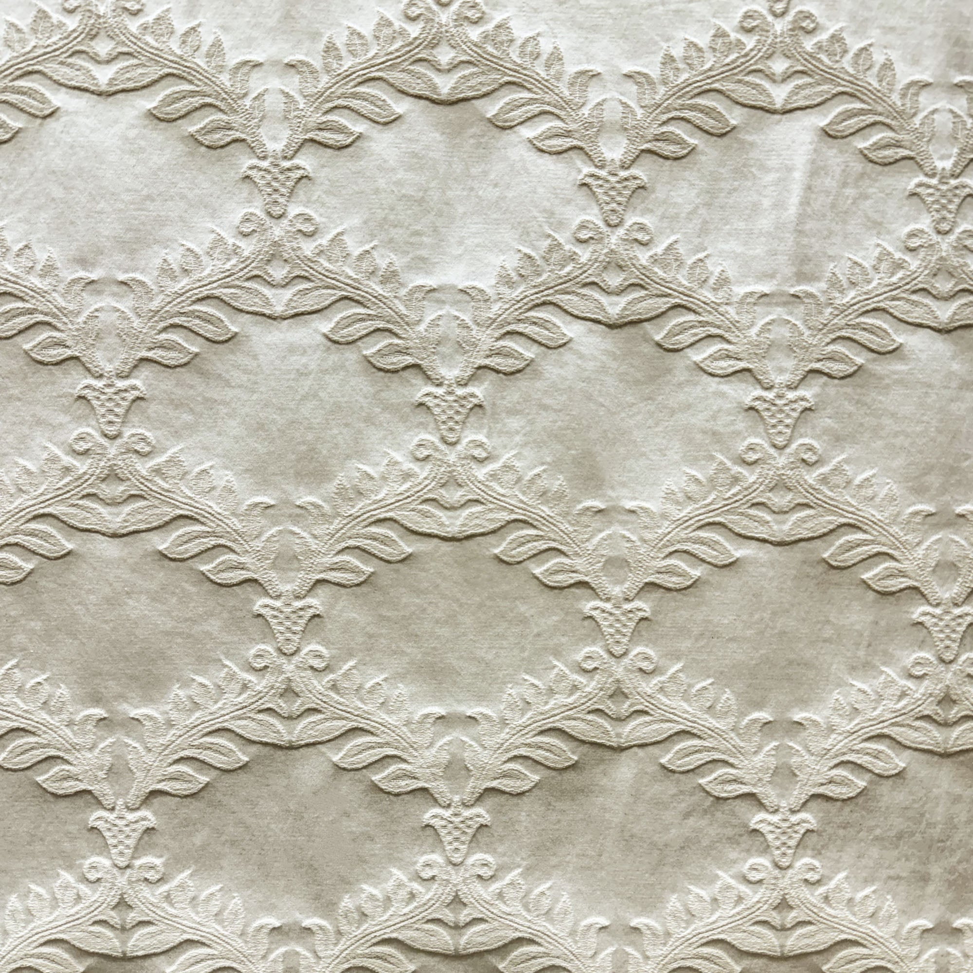 Diamond fabric in color Natural/Washed showcasing fabric embossed floral diamond shape upholstery fabric & drapery & curtain fabric.