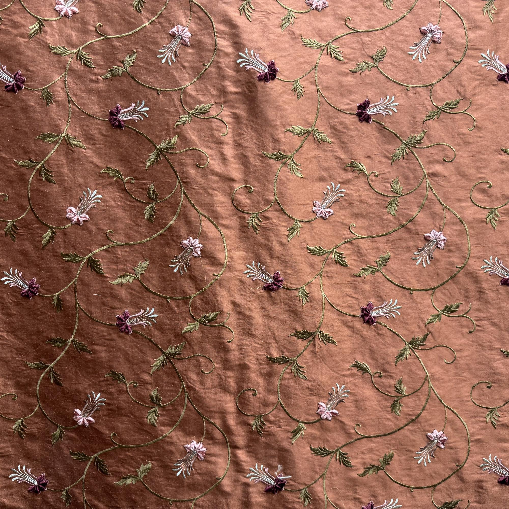 Giza Fabric | Floral Embroidered Silk Fabric | Drapery & Curtain Fabric