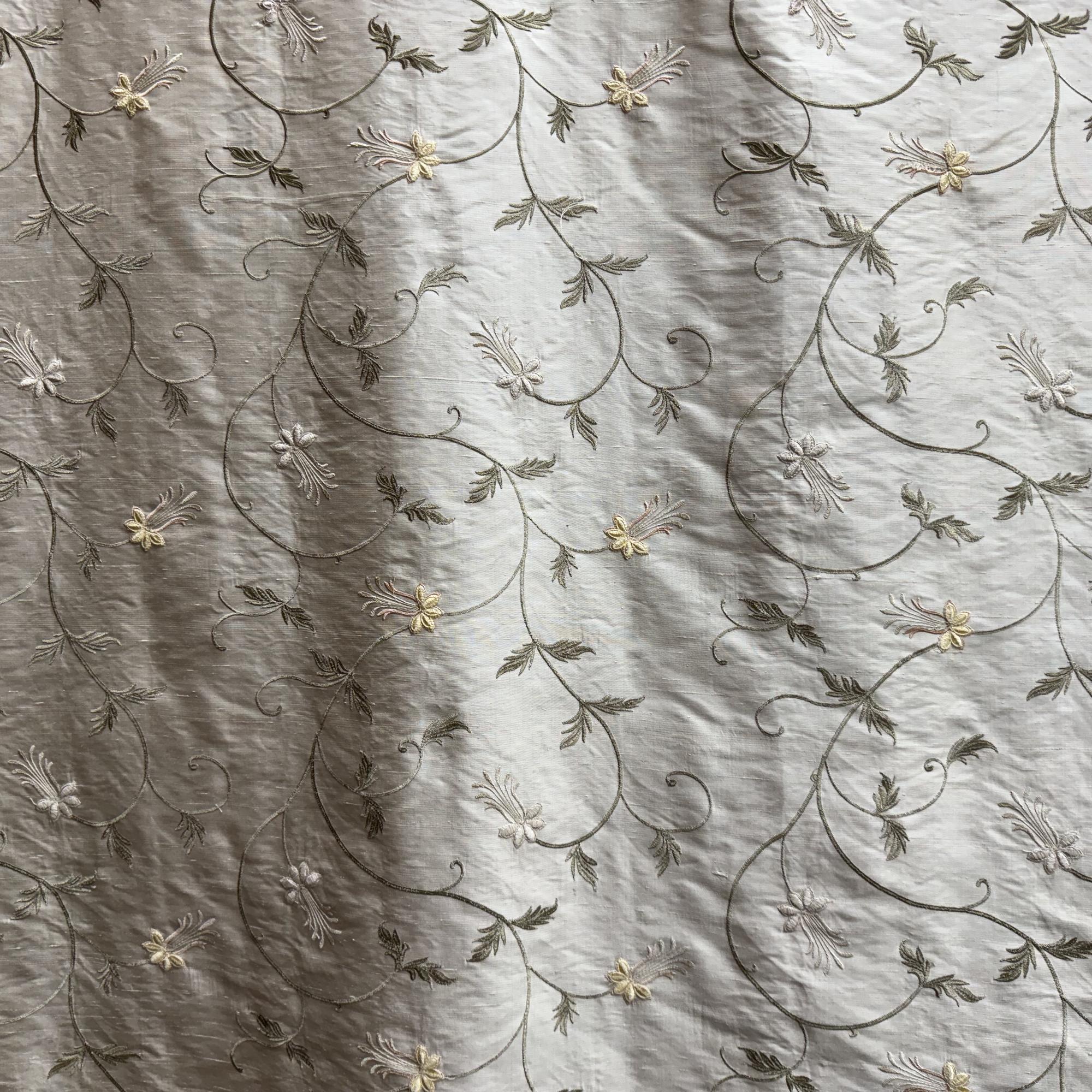 Giza Fabric | Floral Embroidered Silk Fabric | Drapery & Curtain Fabric