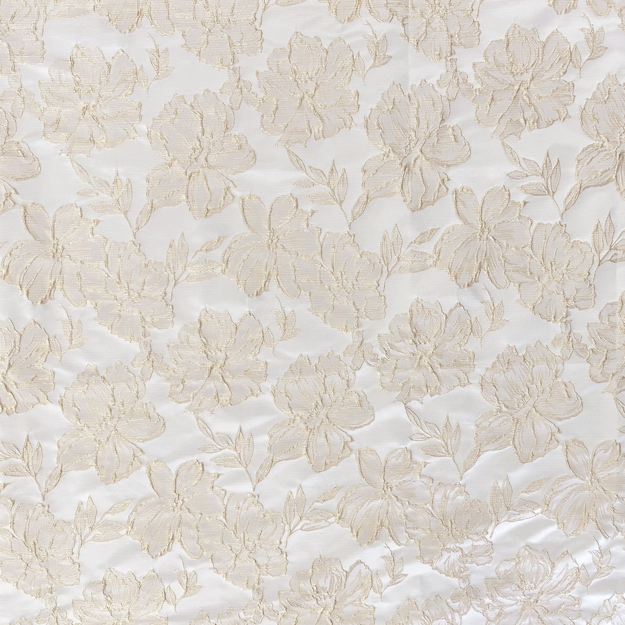 Haiden fabric in color Champagne showcasing fabric shiny floral jacquard drapery & curtain fabric.
