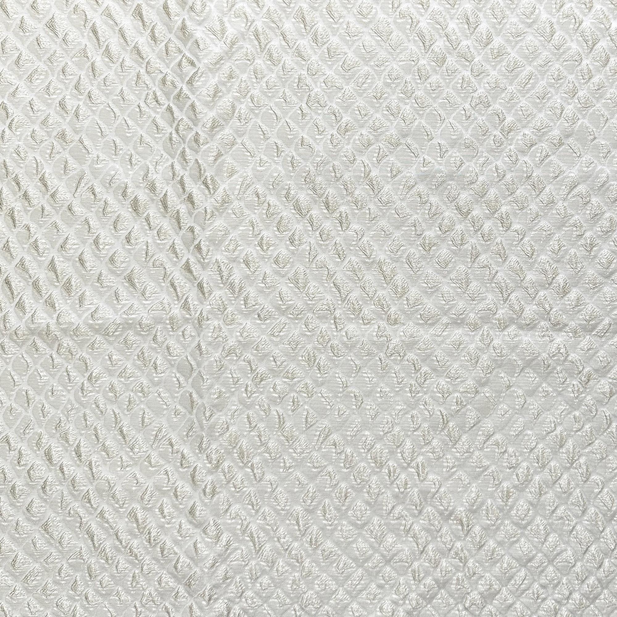 Halpern fabric in color White showcasing fabric shiny diamond embossed jacquard drapery & curtain fabric.