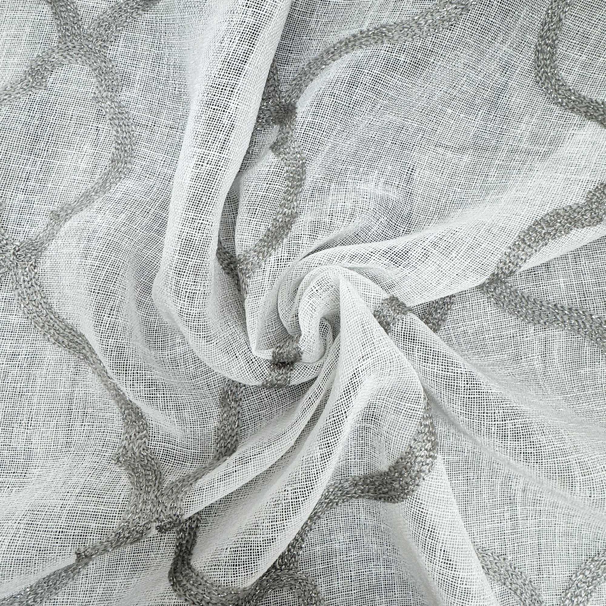 Merano fabric in color Gray/Metallic showcasing fabric embroidered metallic sheer drapery & curtain fabric.
