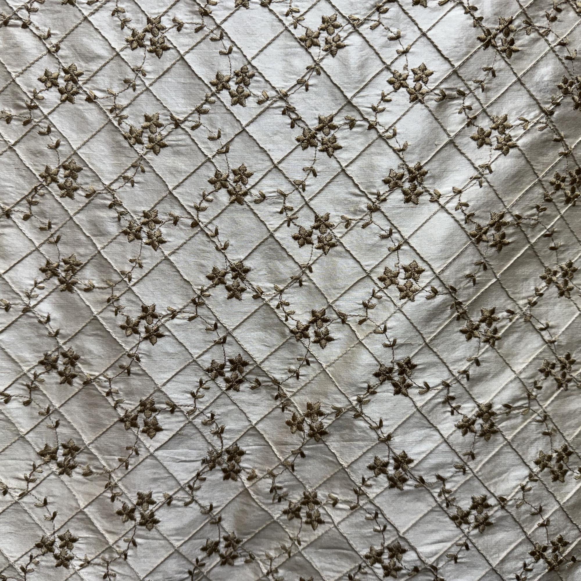 Orissa Fabric | Small Diamond Floral Embroidered Silk Fabric | Drapery & Curtain Fabric