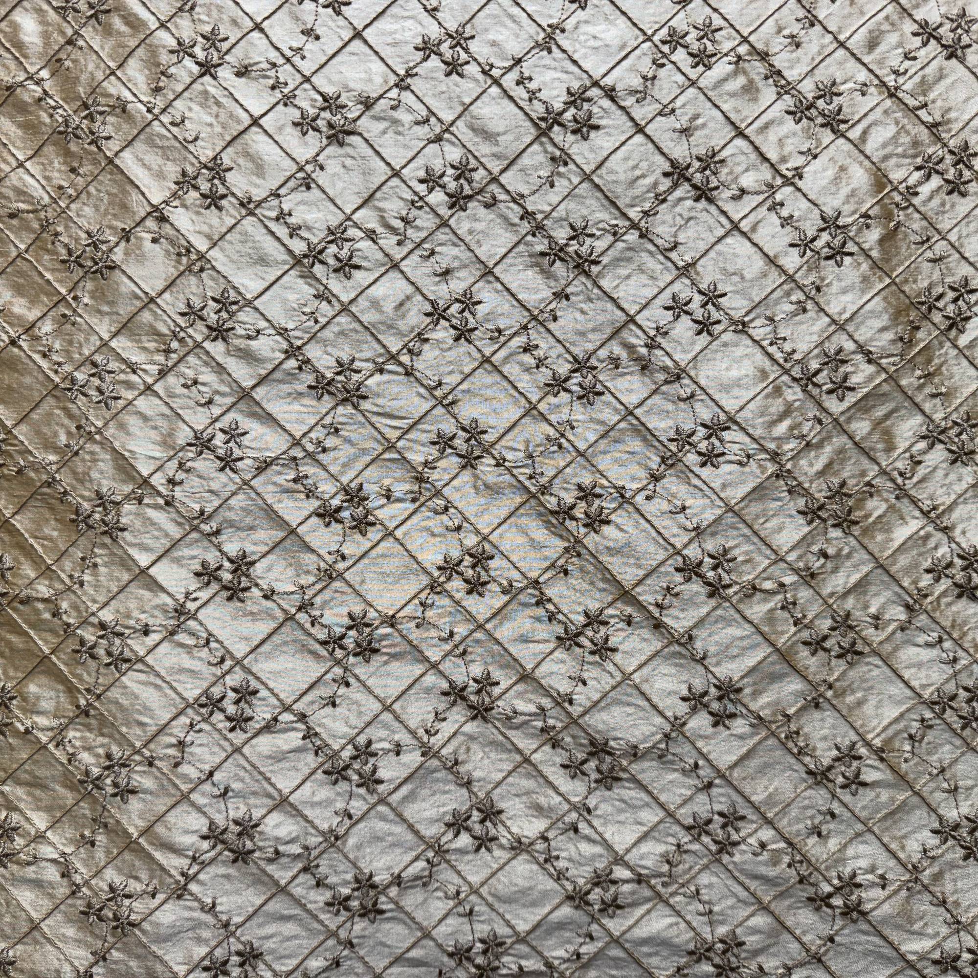 Orissa Fabric | Small Diamond Floral Embroidered Silk Fabric | Drapery & Curtain Fabric