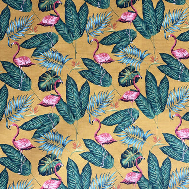 Fleming fabric in color Multi showcasing fabric outdoor floral flamingo fabric upholstery fabric.