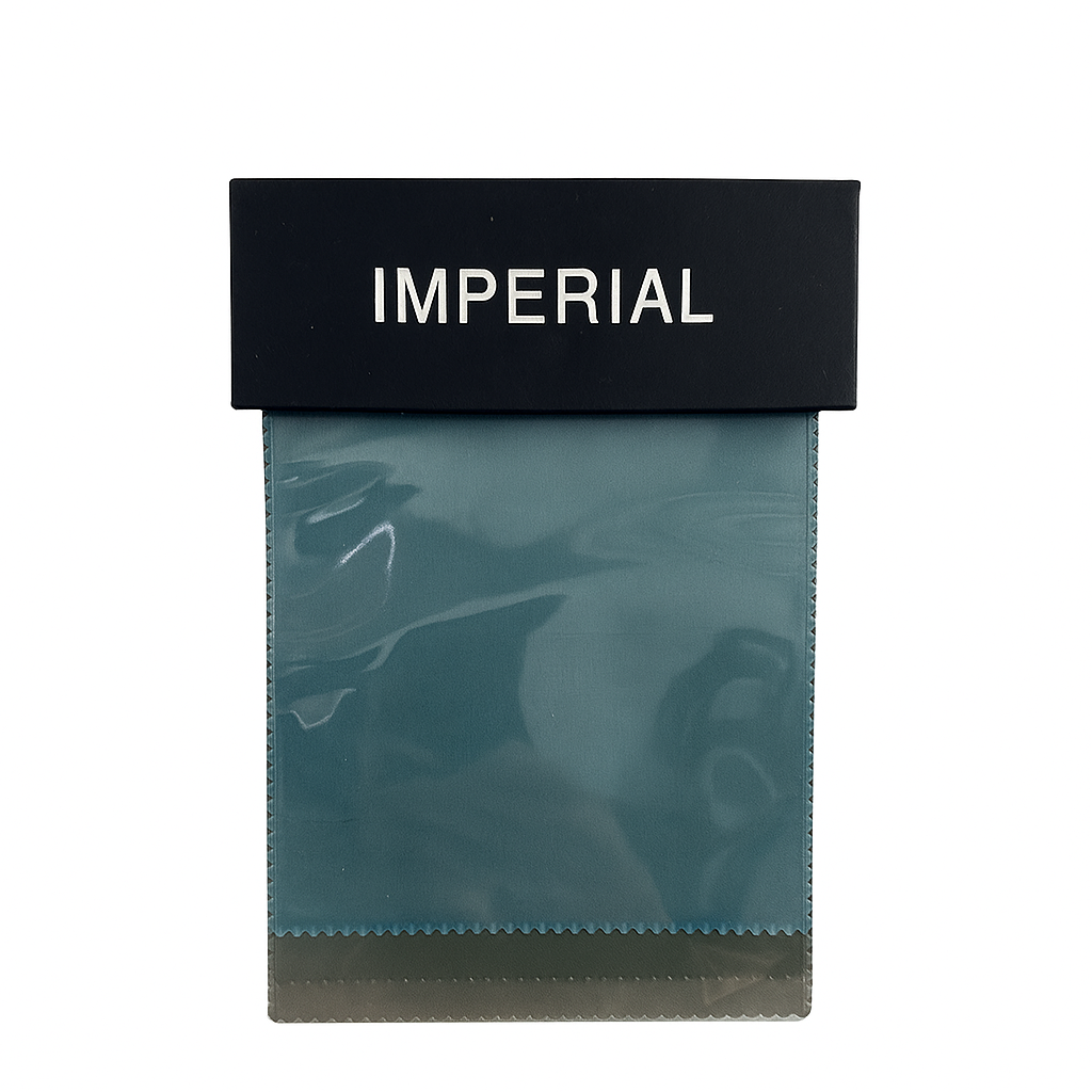 Teal pouch with black top and 'IMPERIAL' branding on a white background