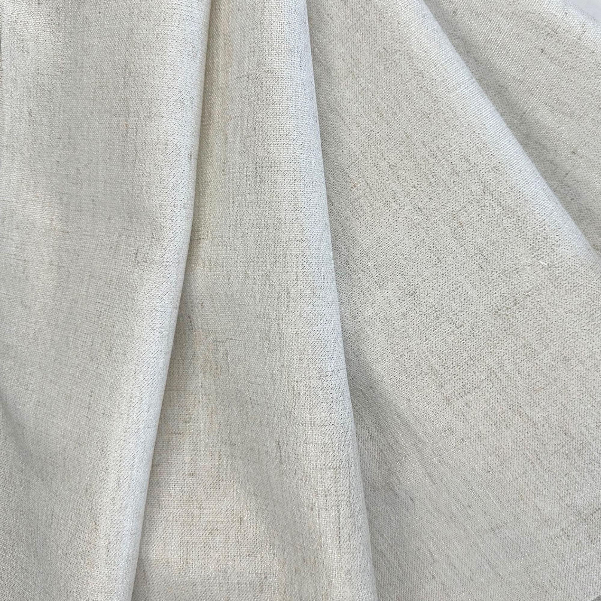 Shanna fabric in color Silver showcasing fabric solid linen look metallic fabric drapery & curtain fabric.
