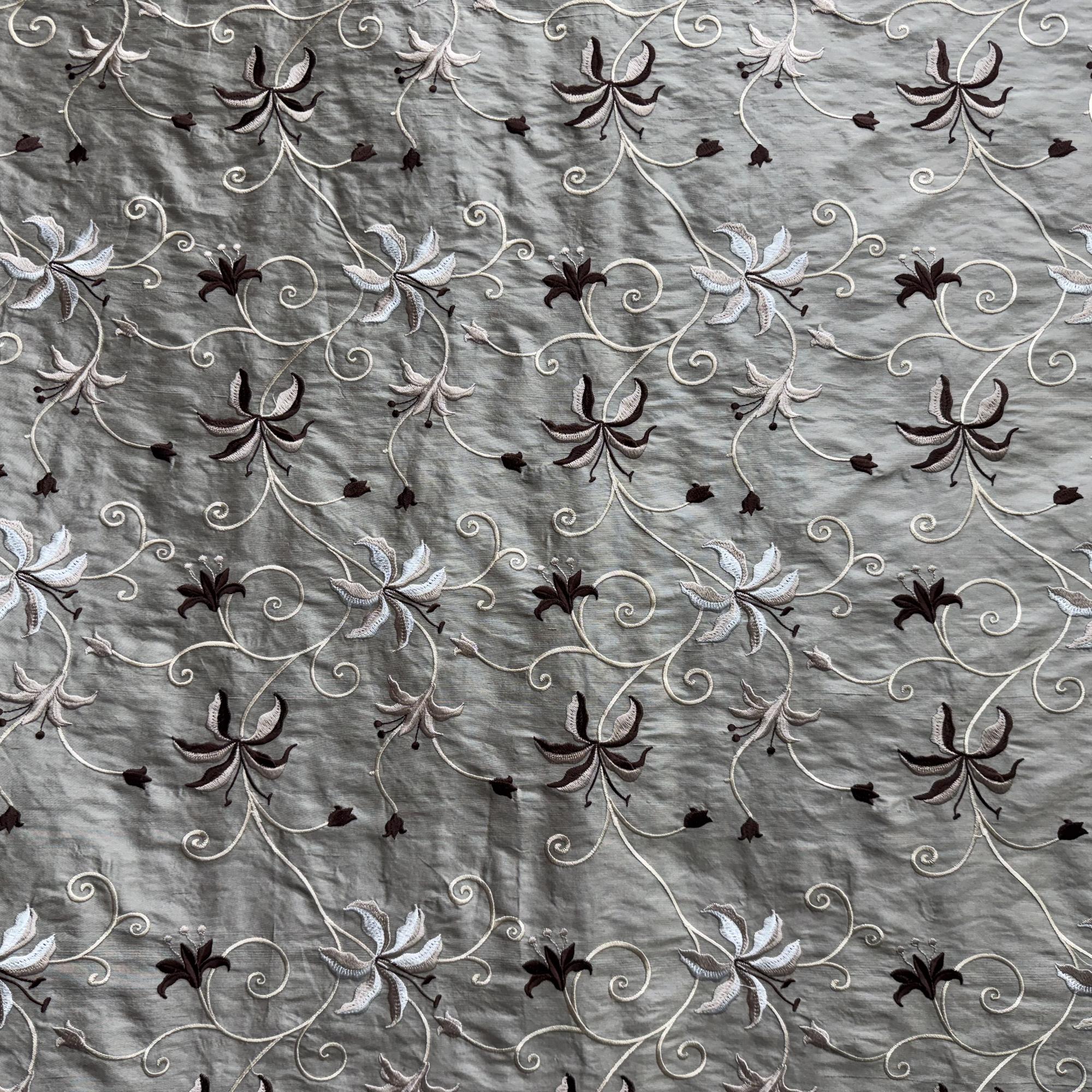 Sigrid Fabric | Floral Embroidered Silk Fabric | Drapery & Curtain Fabric