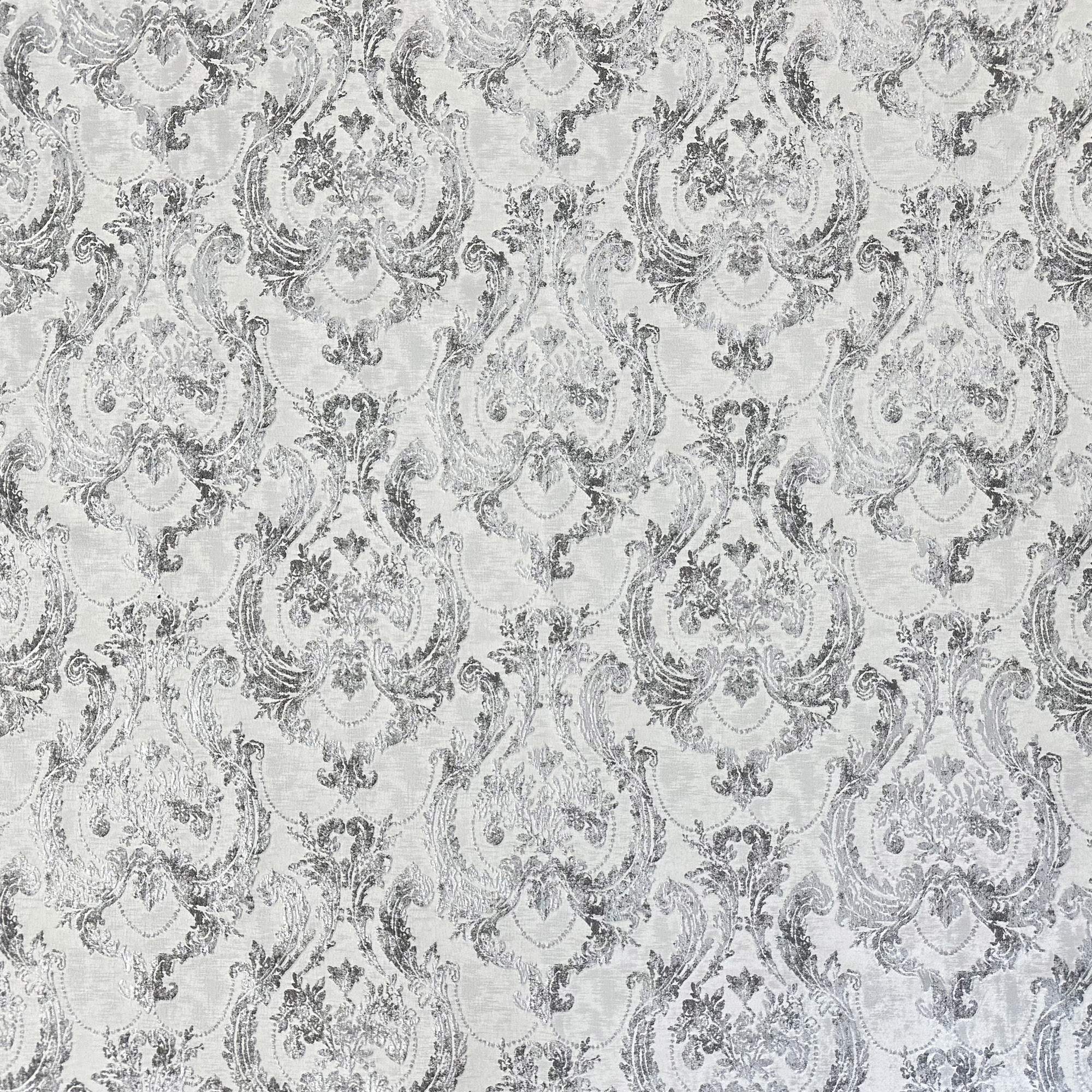 Zalara fabric in color Silver showcasing fabric textured damask faux silk upholstery fabric & drapery & curtain fabric.