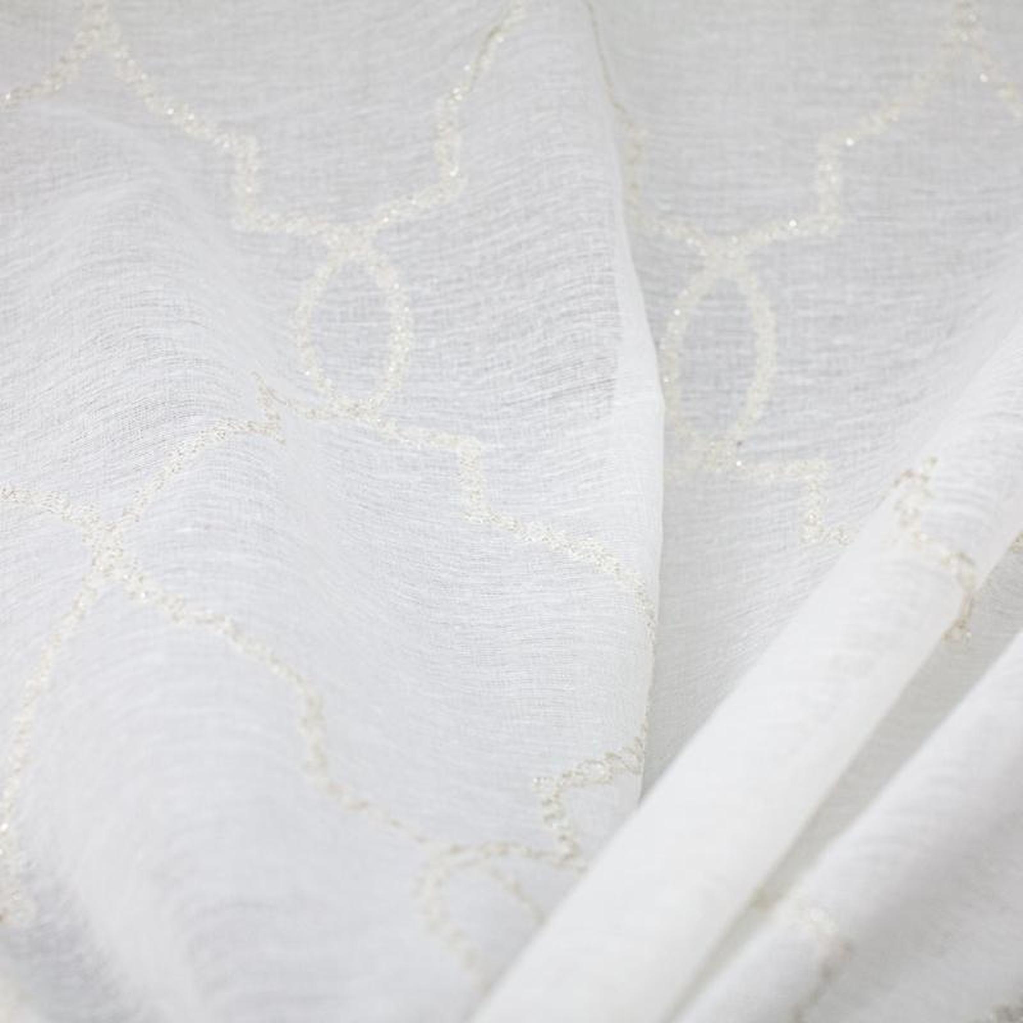 Aladdin fabric in color Ivory showcasing fabric embroidered sheer drapery & curtain fabric.