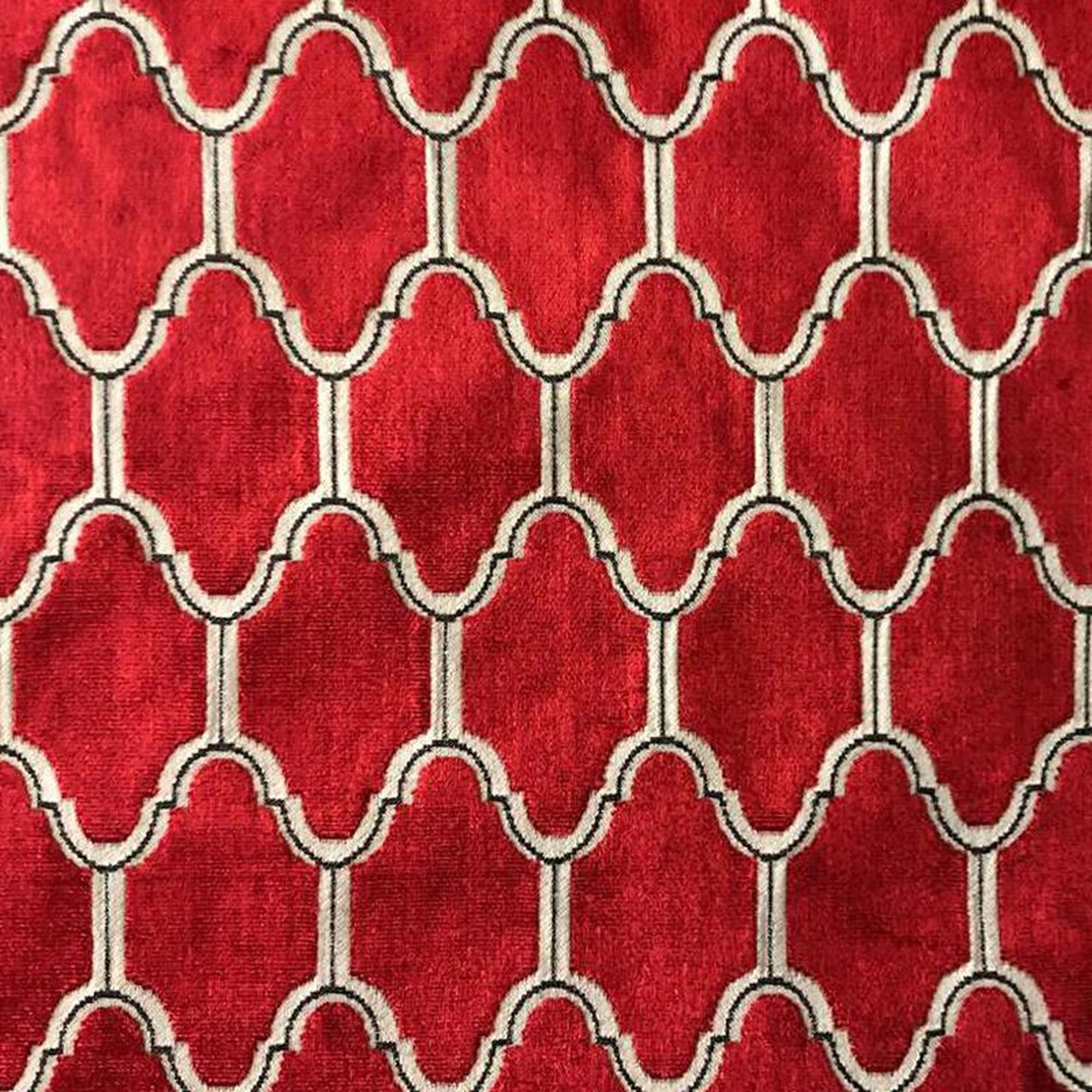 Alaya fabric in color Crimson showcasing fabric geometric cut velvet upholstery fabric & drapery & curtain fabric.