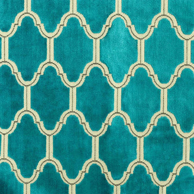 Alaya fabric in color Turquoise showcasing fabric geometric cut velvet upholstery fabric & drapery & curtain fabric.
