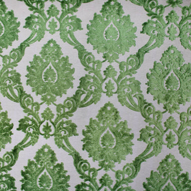 Alessandra fabric in color Apple showcasing fabric damask cut velvet upholstery fabric & drapery & curtain fabric.