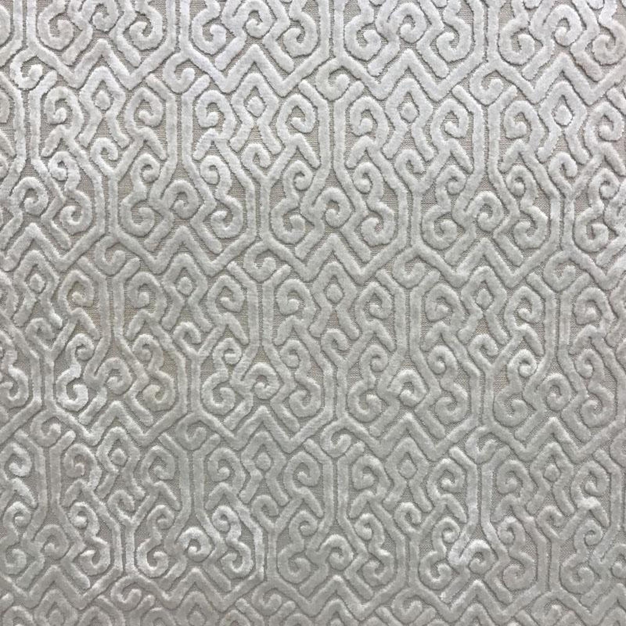 Alexandra fabric in color White showcasing fabric tribal cut velvet upholstery fabric & drapery & curtain fabric.