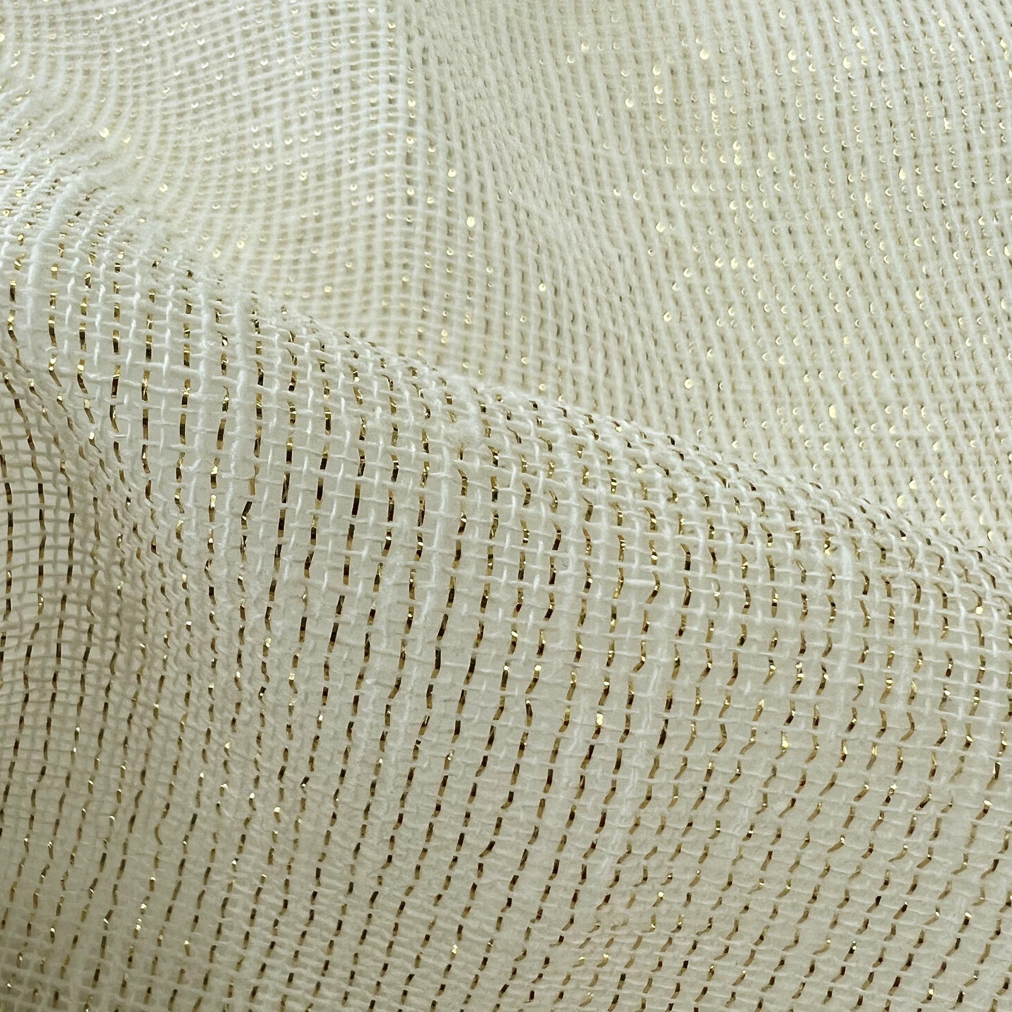 Alita fabric in color Gold showcasing fabric metallic sheer drapery & curtain fabric & table linen fabric.