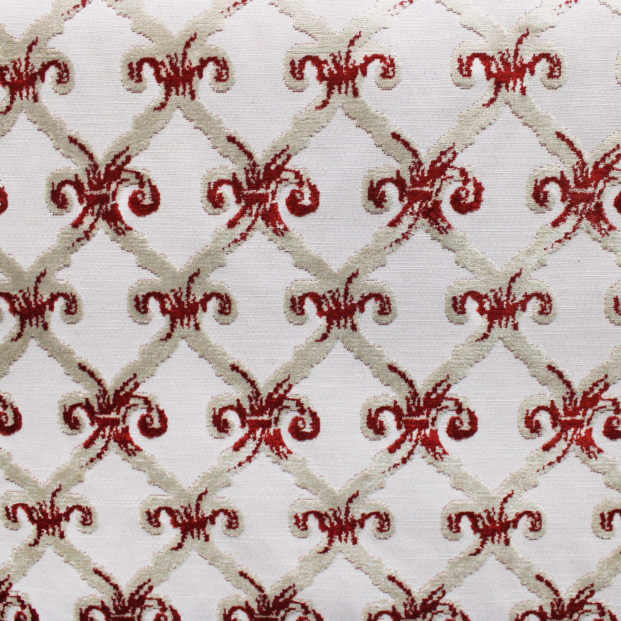 Barlet fabric in color Brick showcasing fabric traditional cut velvet on linen look.