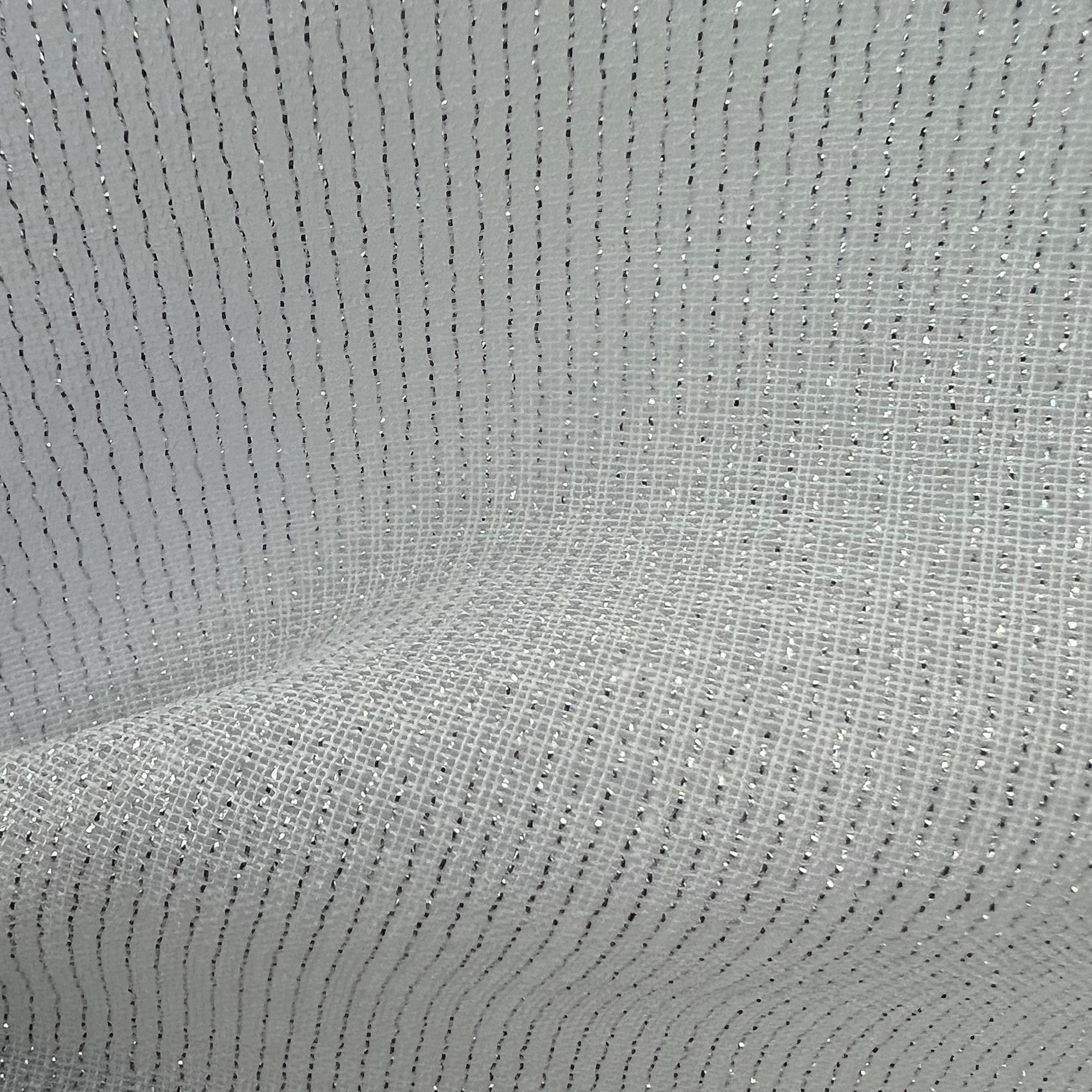 Brina fabric in color Silver showcasing fabric metallic sheer drapery & curtain fabric.