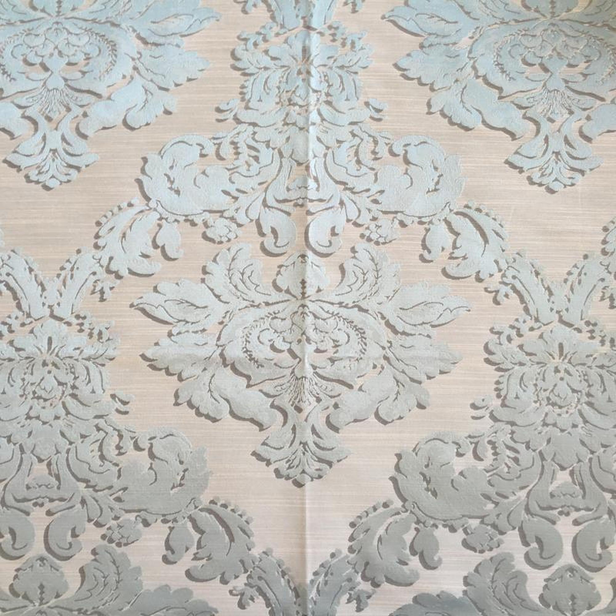 Chandler fabric in color Seaspray showcasing fabric shiny damask drapery & curtain fabric.