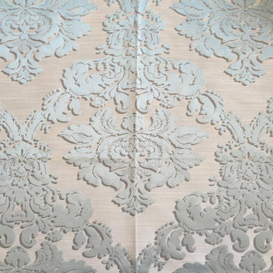 Chandler fabric in color Seaspray showcasing fabric shiny damask drapery & curtain fabric.