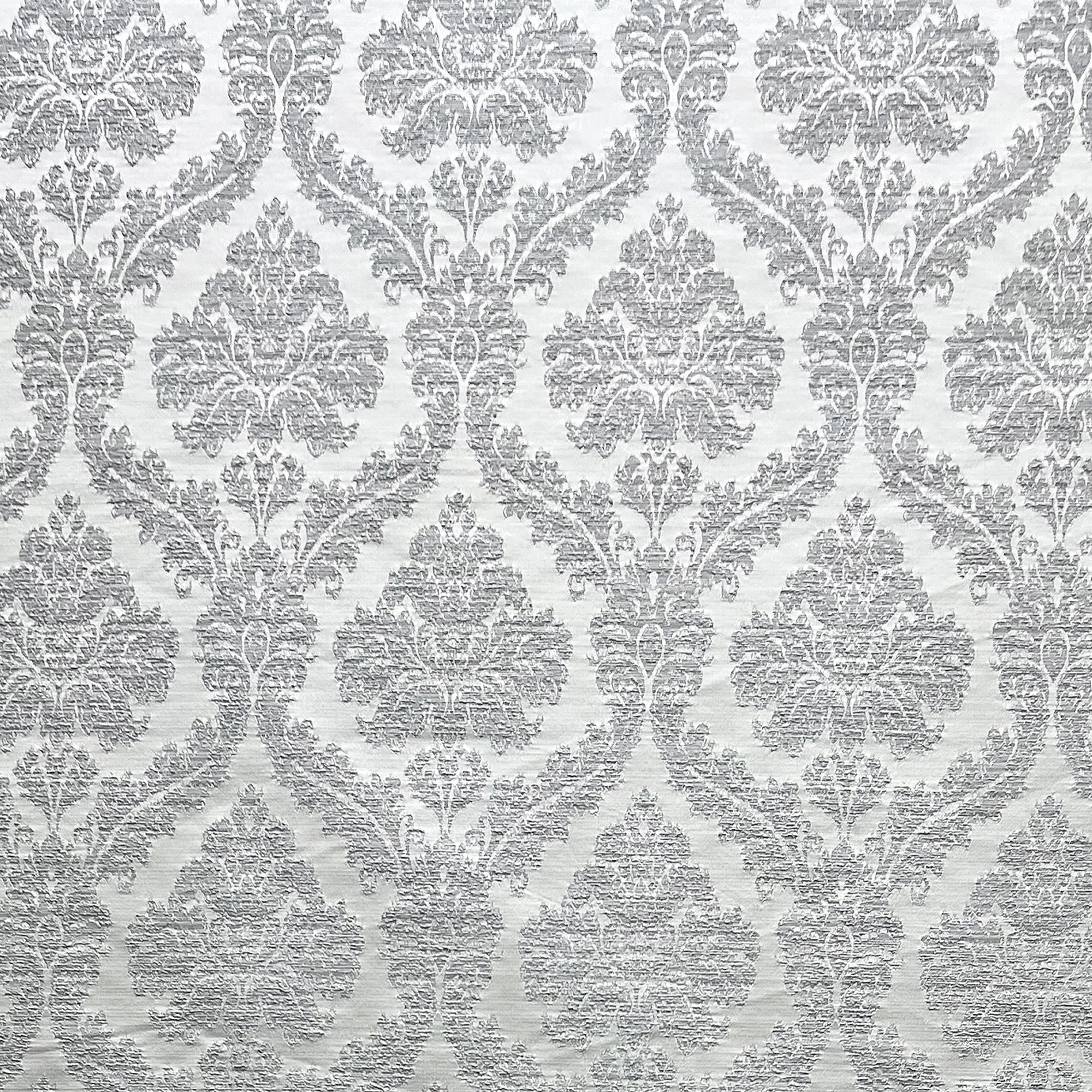 Delano fabric in color Silver showcasing fabric traditional damask drapery & curtain fabric & table linen fabric.