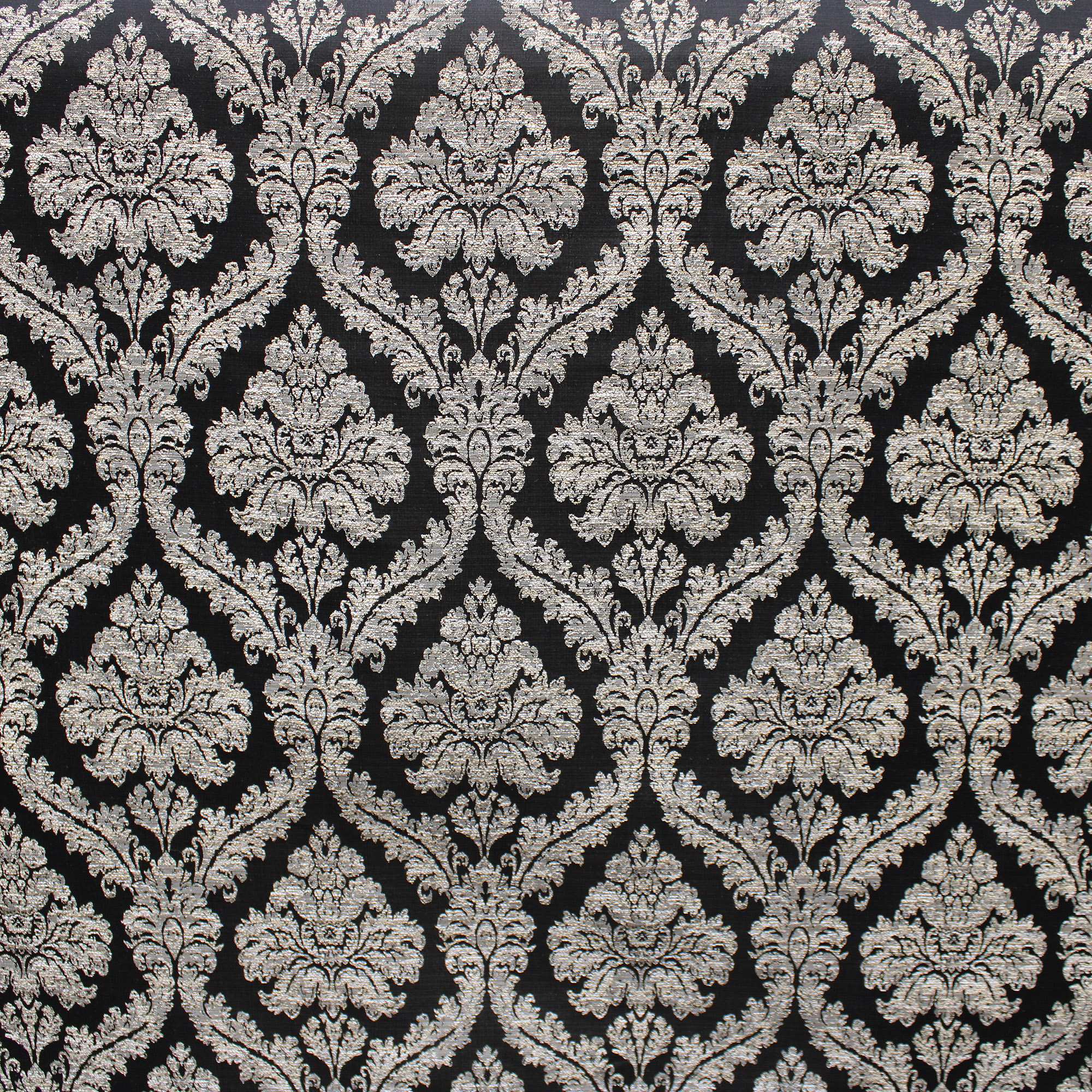 Delano fabric in color Black showcasing fabric traditional damask drapery & curtain fabric & table linen fabric.