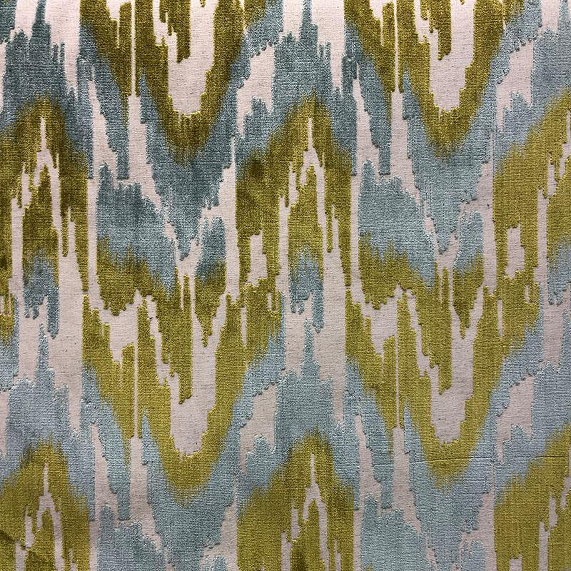 Diamo fabric in color Spa showcasing fabric abstract cut velvet upholstery fabric.
