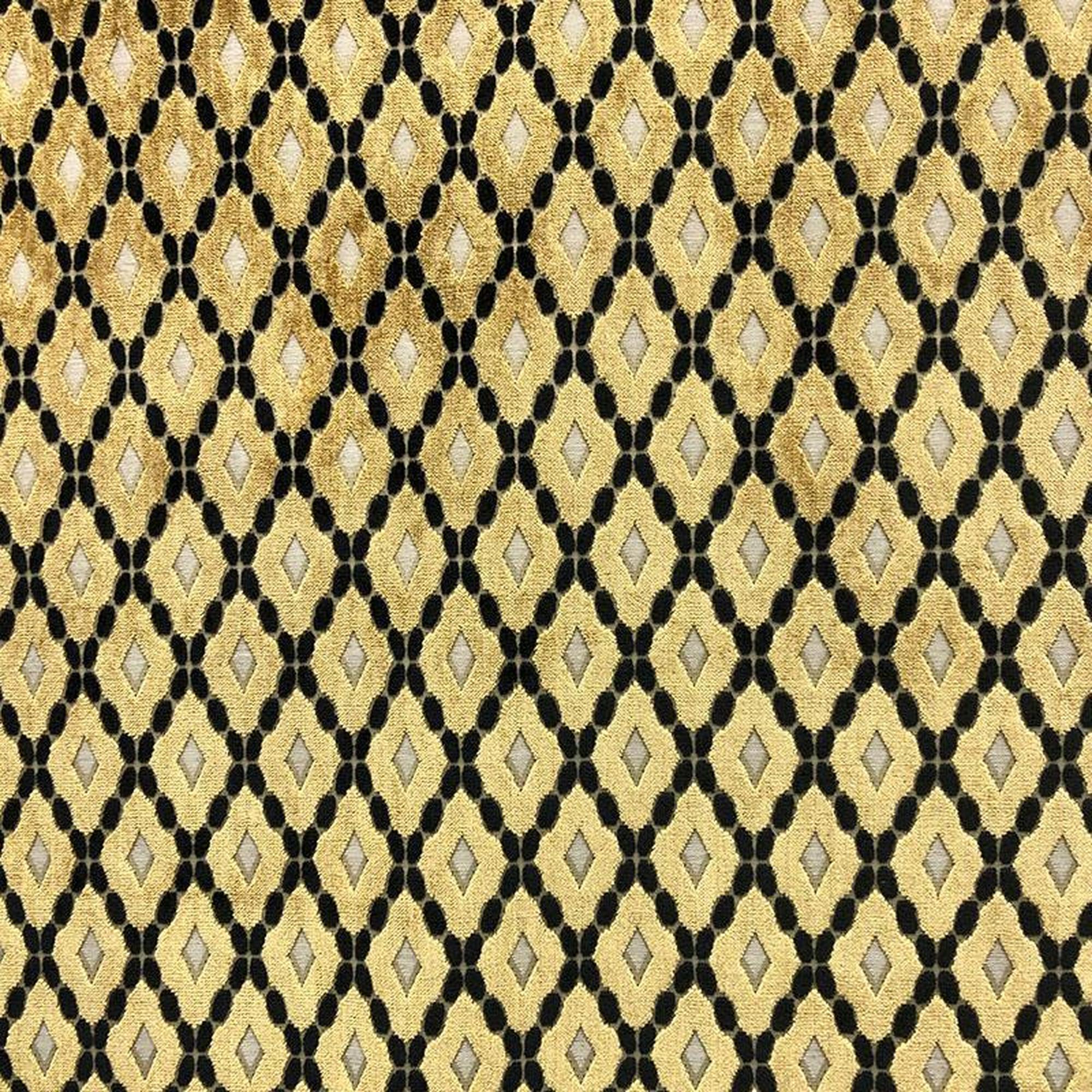 Diego fabric in color Gold showcasing fabric diamond shaped cut velvet upholstery fabric.