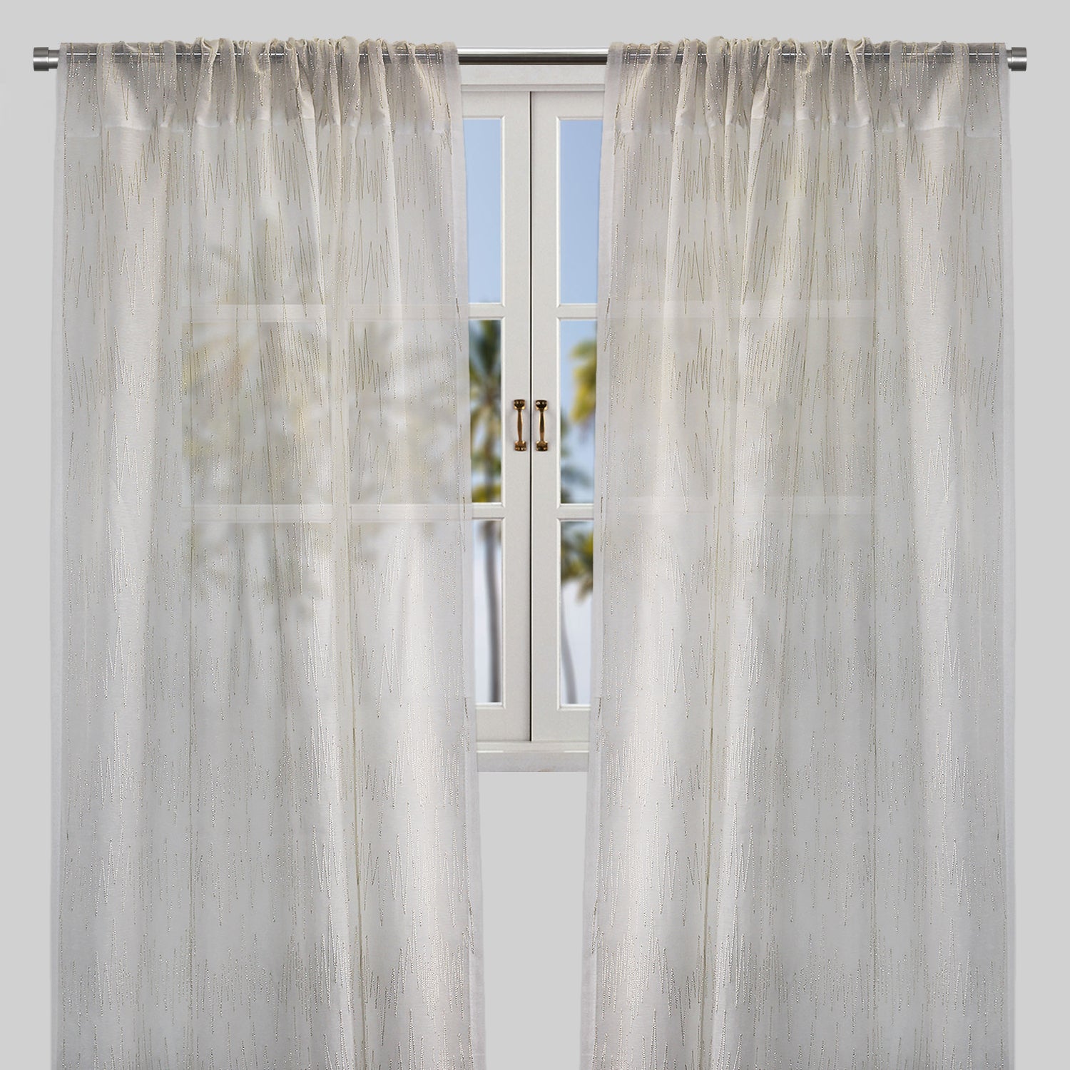 Zeek Curtain Panels | Linen With Metallic Zig Zag Embroidery Sheer